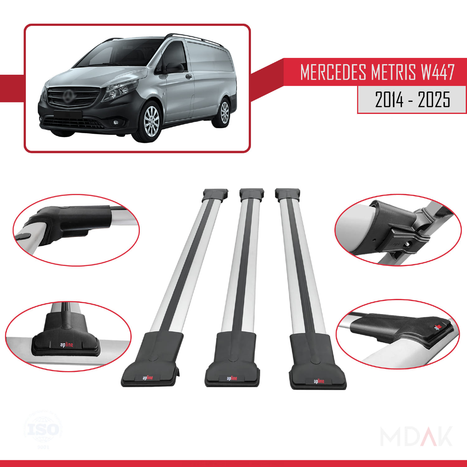 Mercedes Metris (W447) 2014 ve Sonrası ile Uyumlu FLY Model Ara Atkı Tavan Barı Gri 3 Adet - Görsel 4