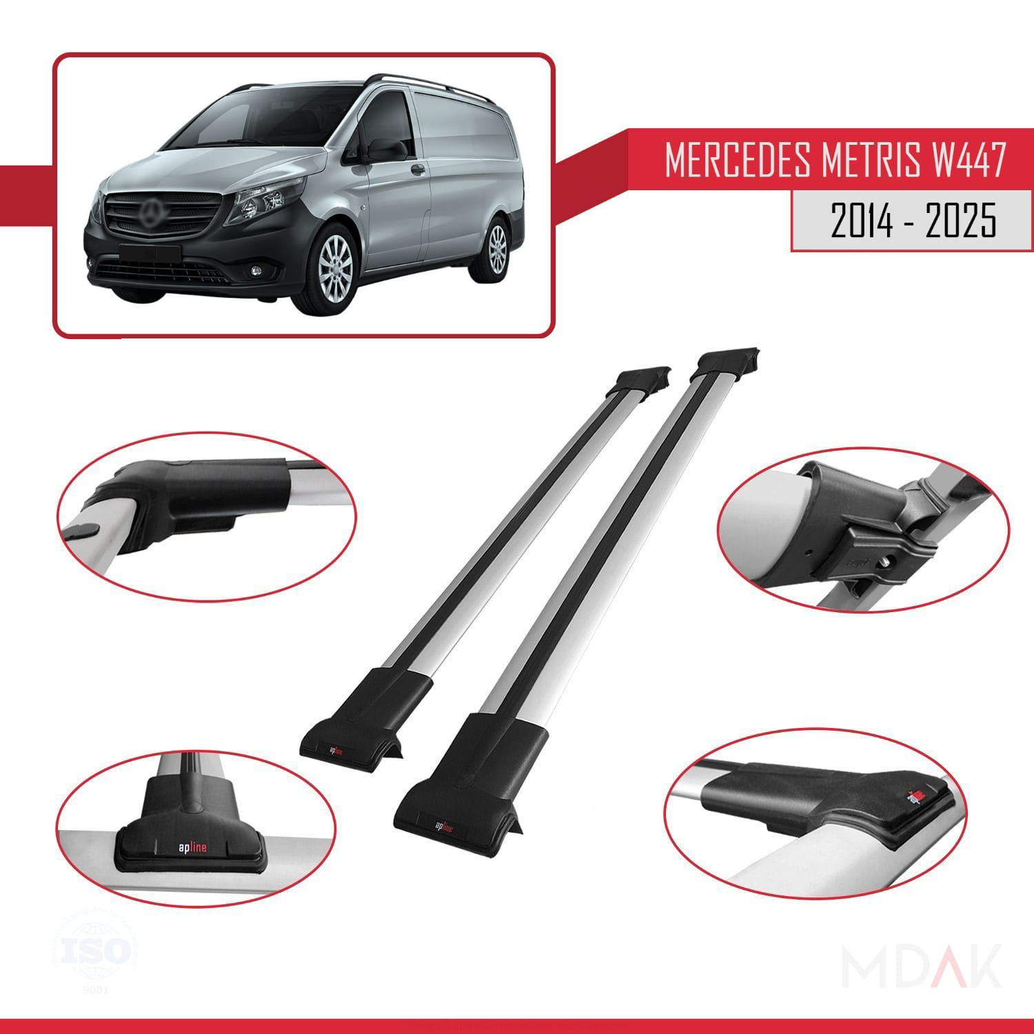 Mercedes Metris (W447) 2014 ve Sonrası ile Uyumlu FLY Model Ara Atkı Tavan Barı Gri 2 Adet - Görsel 4