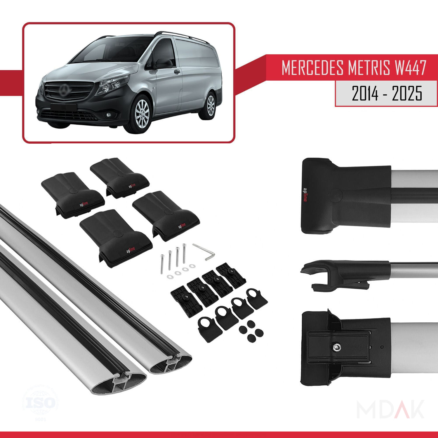 Mercedes Metris (W447) 2014 ve Sonrası ile Uyumlu FLY Model Ara Atkı Tavan Barı Gri 2 Adet - Görsel 5