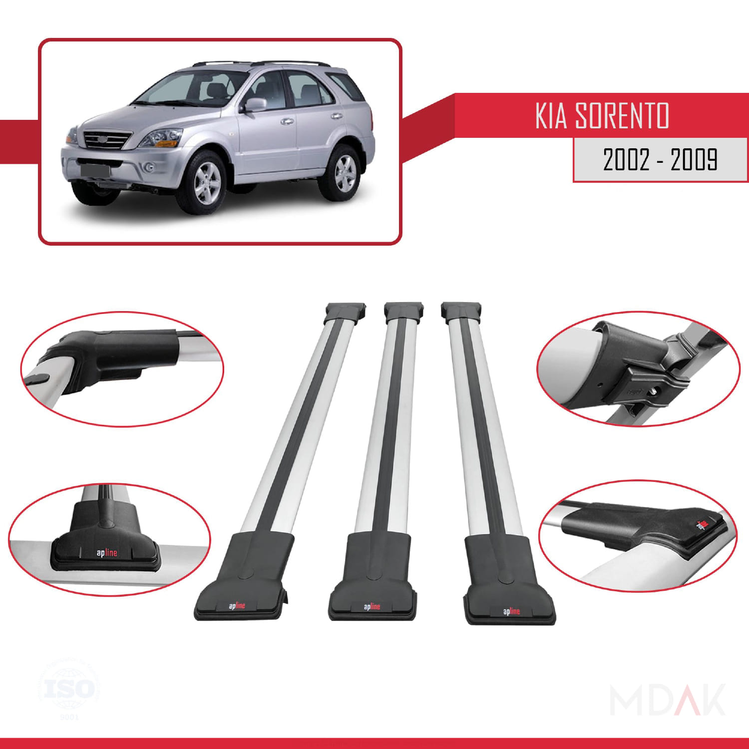 Kia Sorento (BL) 2002-2009 Arası ile Uyumlu FLY Model Ara Atkı Tavan Barı Gri 3 Adet - Görsel 4