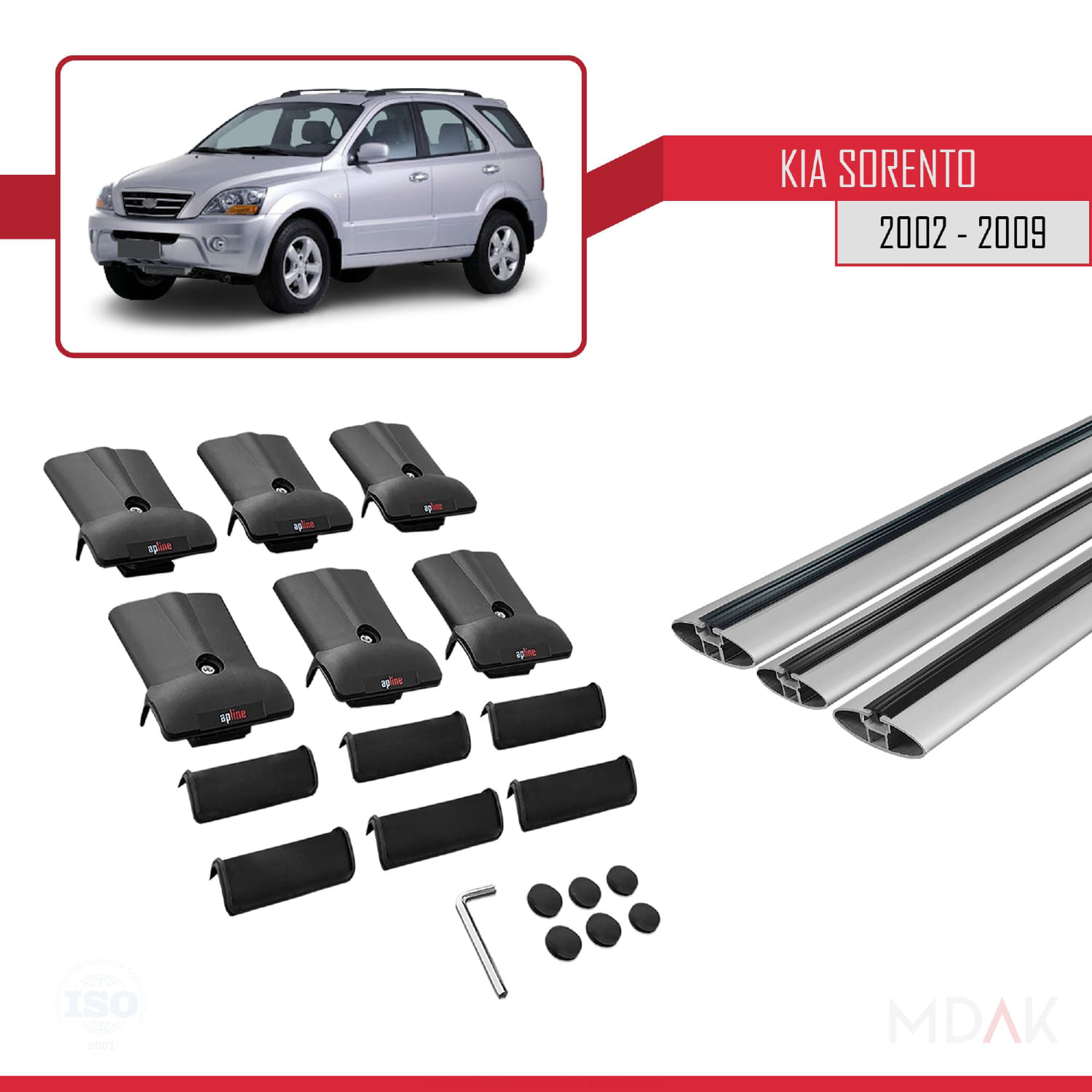 Kia Sorento (BL) 2002-2009 Arası ile Uyumlu FLY Model Ara Atkı Tavan Barı Gri 3 Adet - Görsel 5