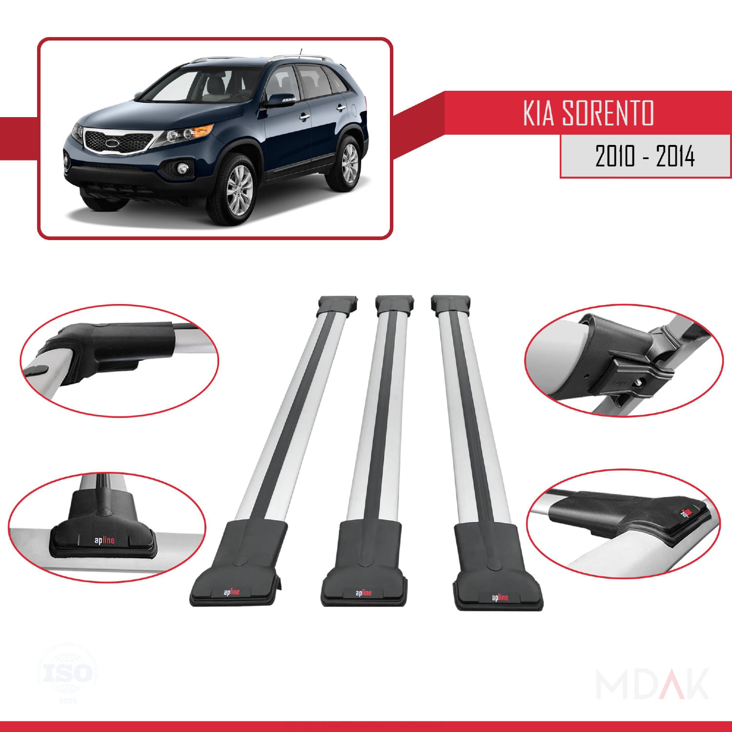 Kia Sorento 2 (XM) 2010-2014 Arası ile Uyumlu FLY Model Ara Atkı Tavan Barı Gri 3 Adet - Görsel 4