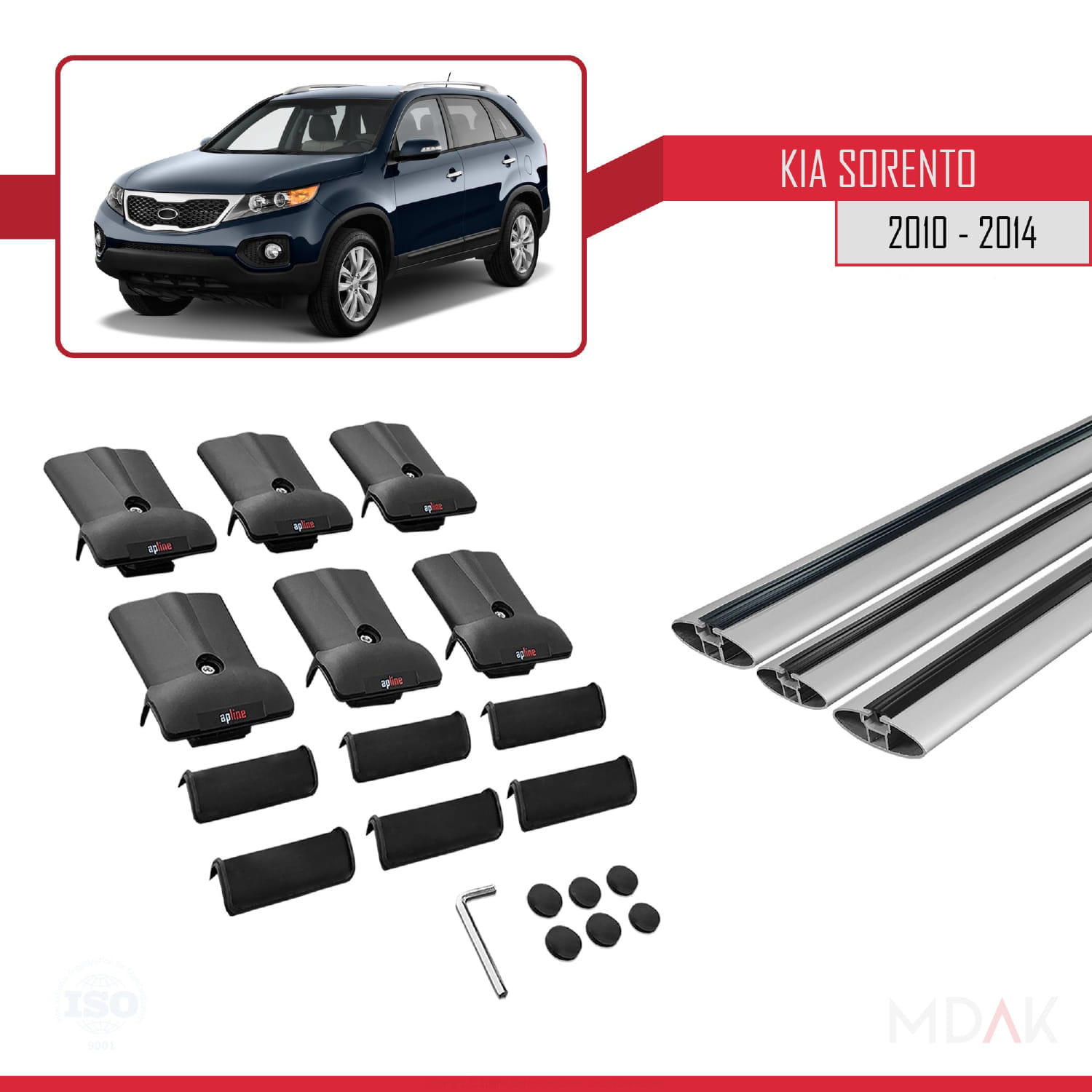 Kia Sorento 2 (XM) 2010-2014 Arası ile Uyumlu FLY Model Ara Atkı Tavan Barı Gri 3 Adet - Görsel 5