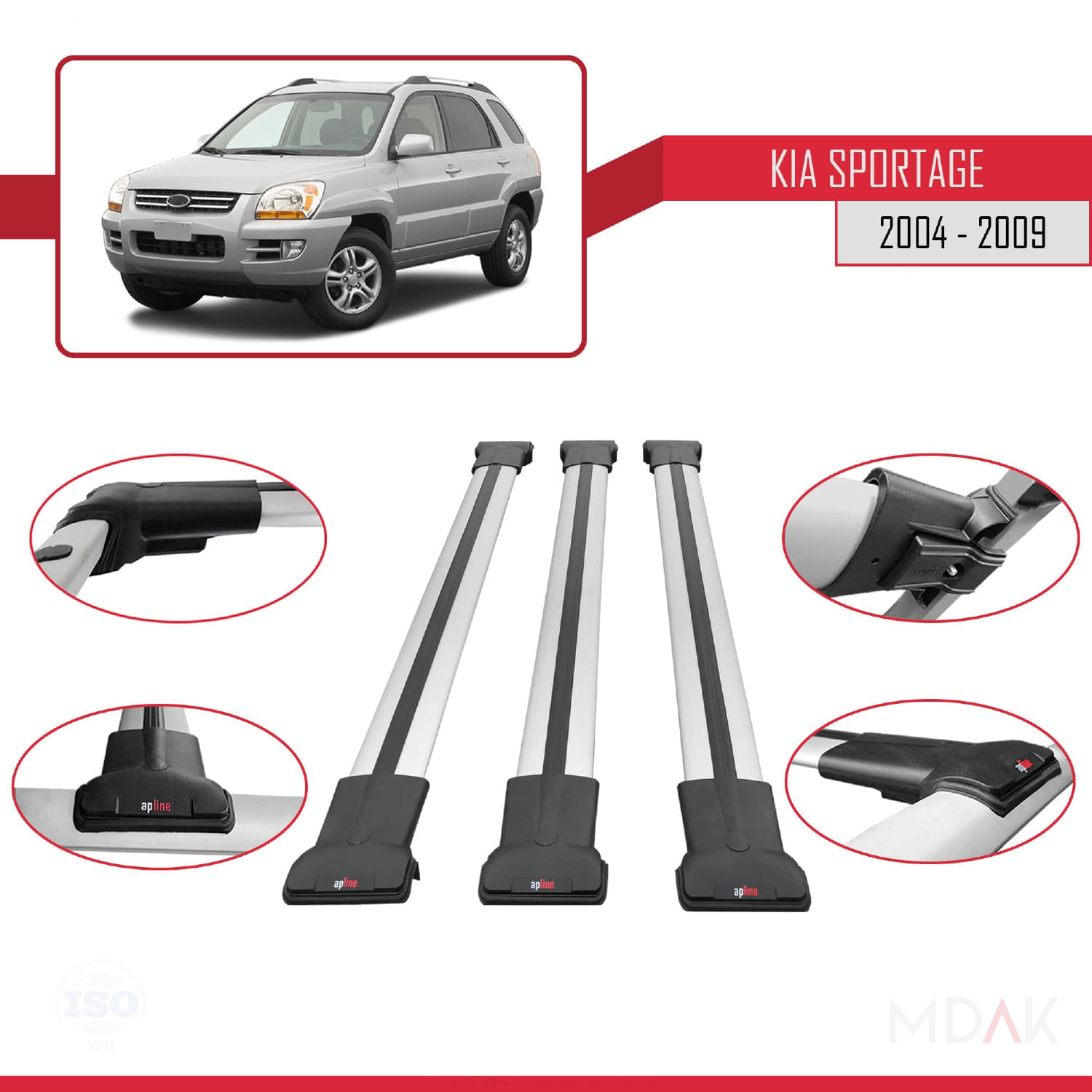 Kia Sportage 2 (JE) 2004-2009 Arası ile Uyumlu FLY Model Ara Atkı Tavan Barı Gri 3 Adet - Görsel 4