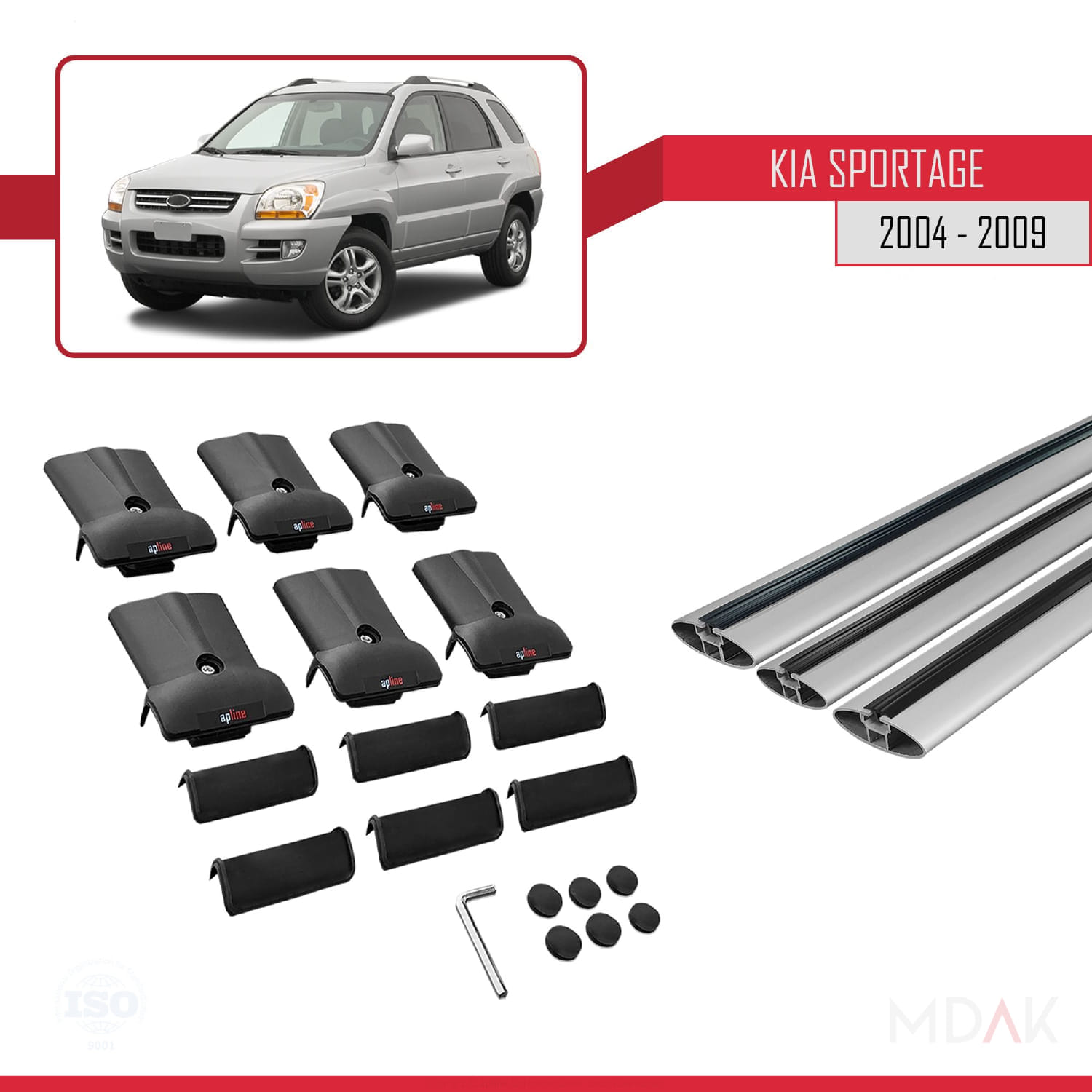 Kia Sportage 2 (JE) 2004-2009 Arası ile Uyumlu FLY Model Ara Atkı Tavan Barı Gri 3 Adet - Görsel 5