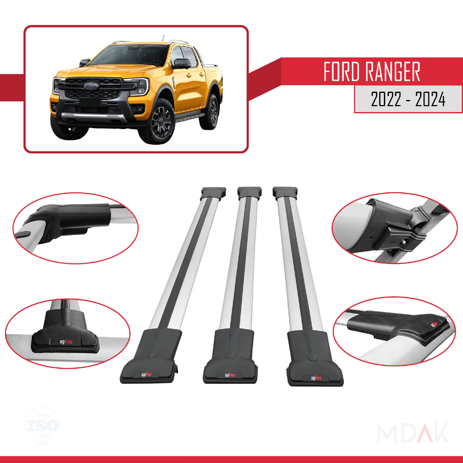 Ford Ranger (P703) 2022-2024 Arası ile Uyumlu FLY Model Ara Atkı Tavan Barı Gri 3 Adet - Görsel 4