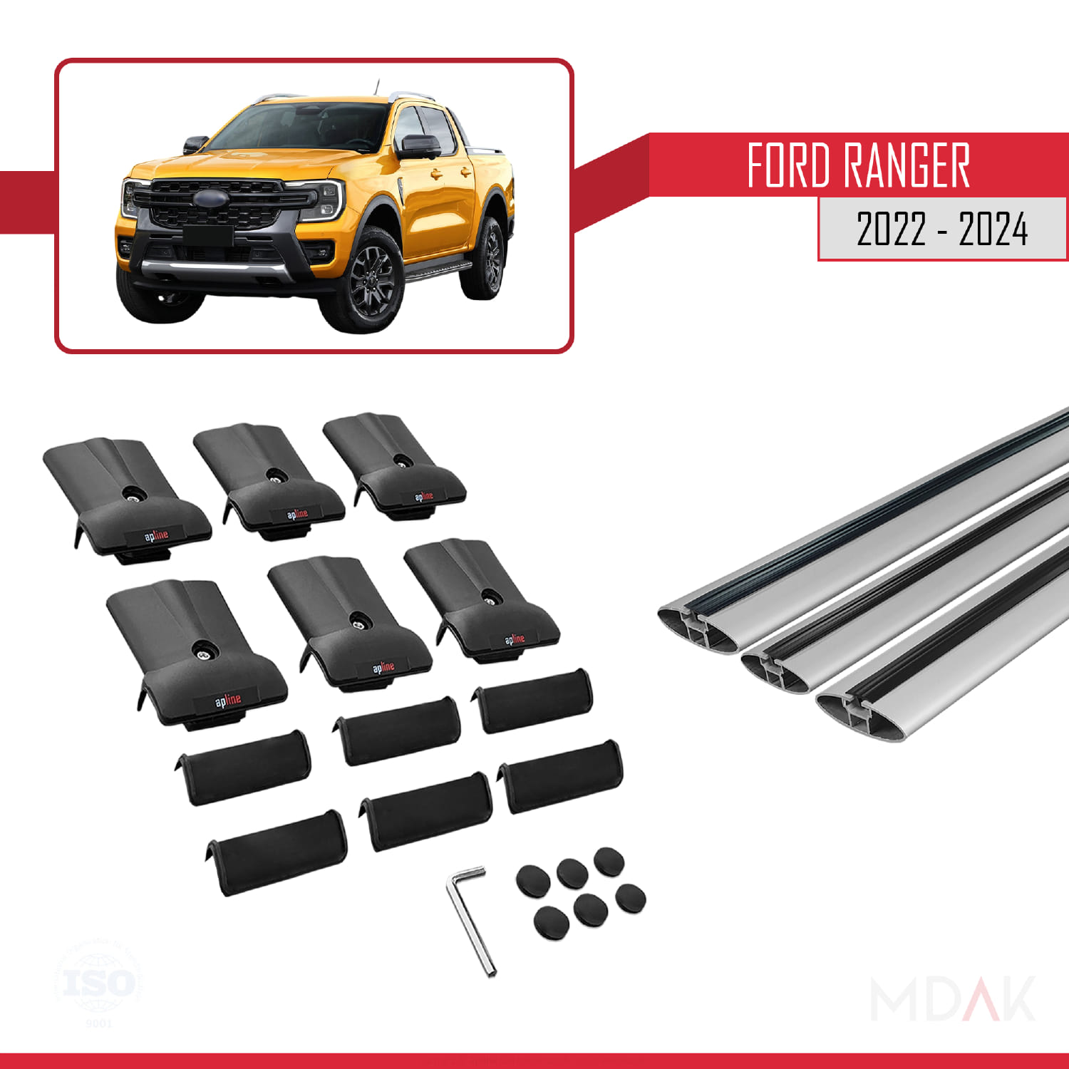 Ford Ranger (P703) 2022-2024 Arası ile Uyumlu FLY Model Ara Atkı Tavan Barı Gri 3 Adet - Görsel 5