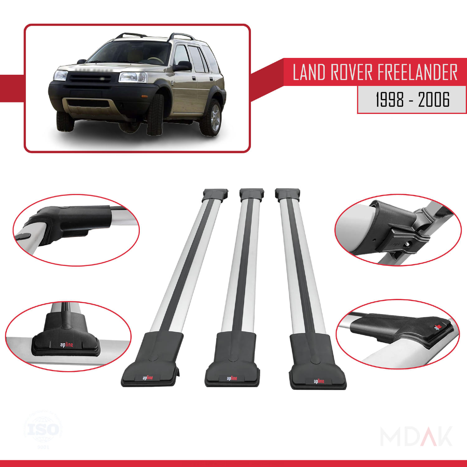 Land Rover Freelander (L314) 1998-2006 Arası ile Uyumlu FLY Model Ara Atkı Tavan Barı Gri 3 Adet - Görsel 4