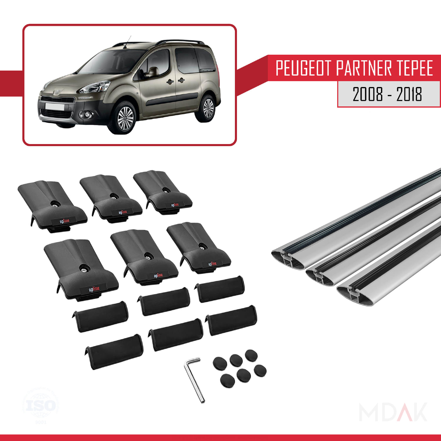 Peugeot Partner 2 Tepee 2008-2018 Arası ile Uyumlu FLY Model Ara Atkı Tavan Barı Gri 3 Adet - Görsel 6