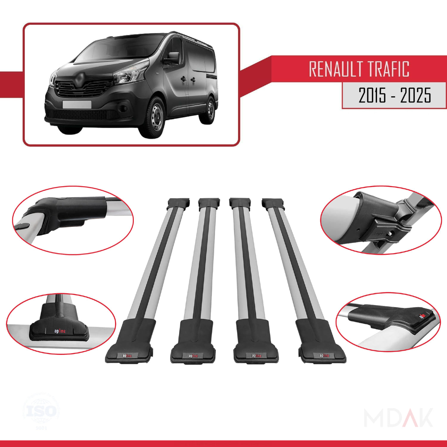 Renault Trafic 3 (X82) 2015 ve Sonrası ile Uyumlu FLY Model Ara Atkı Tavan Barı Gri 4 Adet - Görsel 4