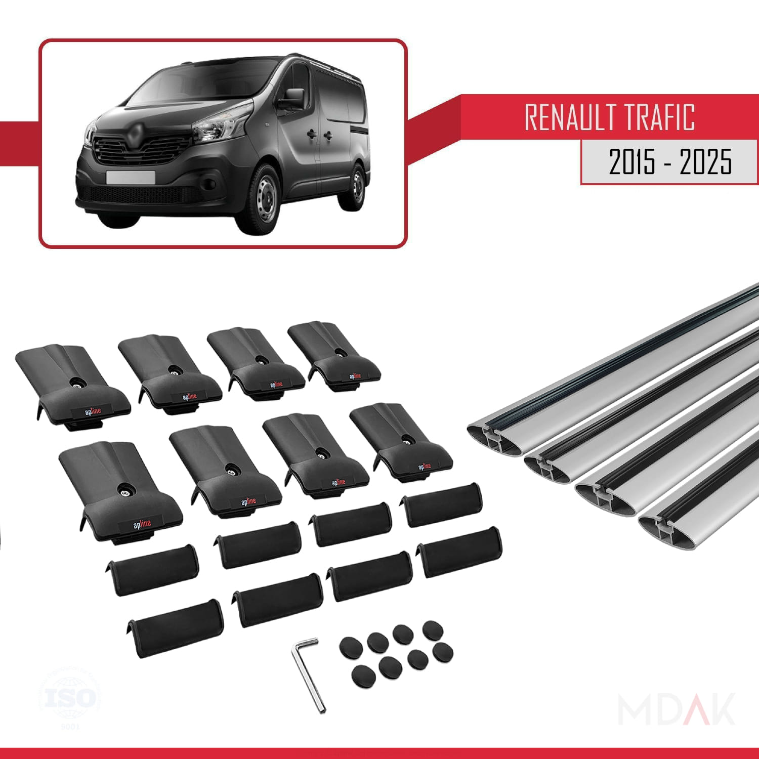Renault Trafic 3 (X82) 2015 ve Sonrası ile Uyumlu FLY Model Ara Atkı Tavan Barı Gri 4 Adet - Görsel 5