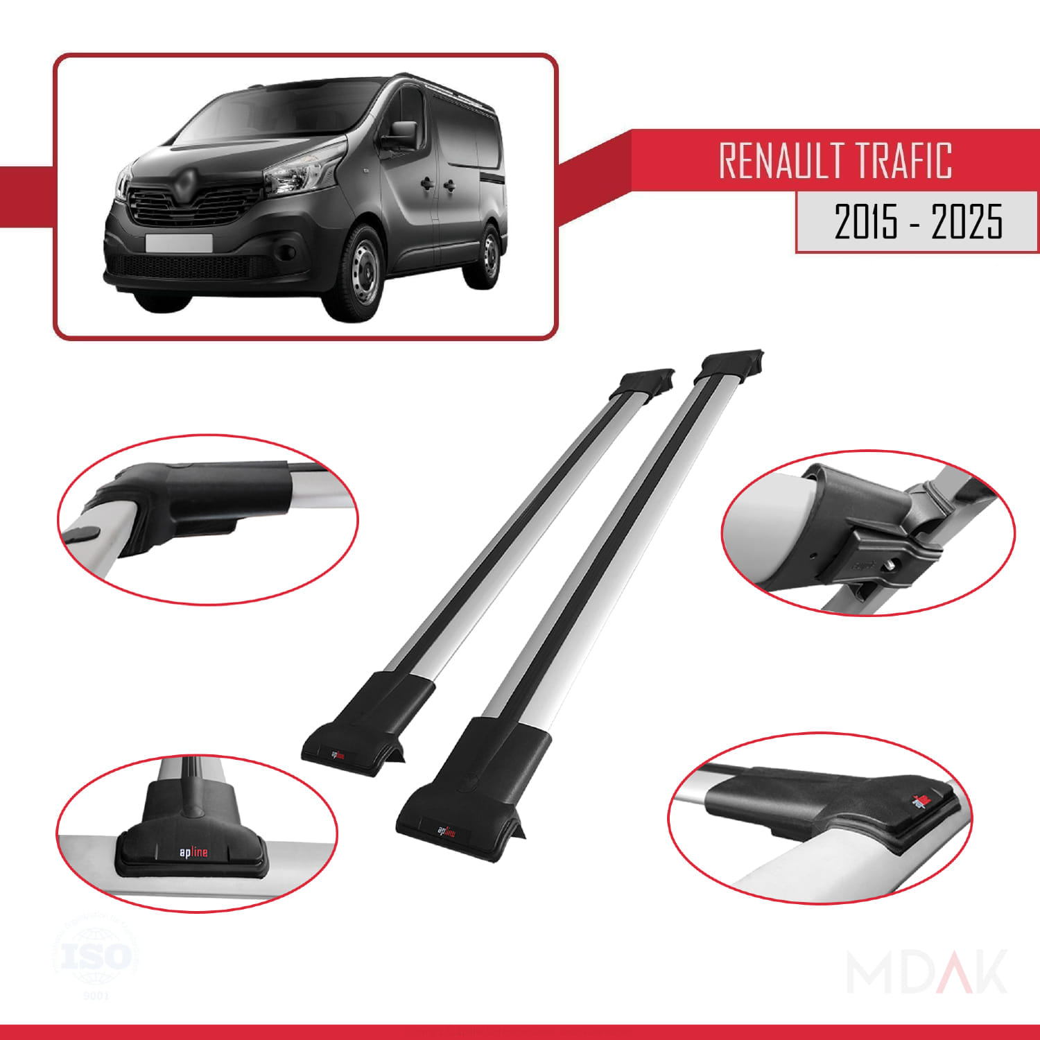 Renault Trafic 3 (X82) 2015 ve Sonrası ile Uyumlu FLY Model Ara Atkı Tavan Barı Gri 2 Adet - Görsel 3