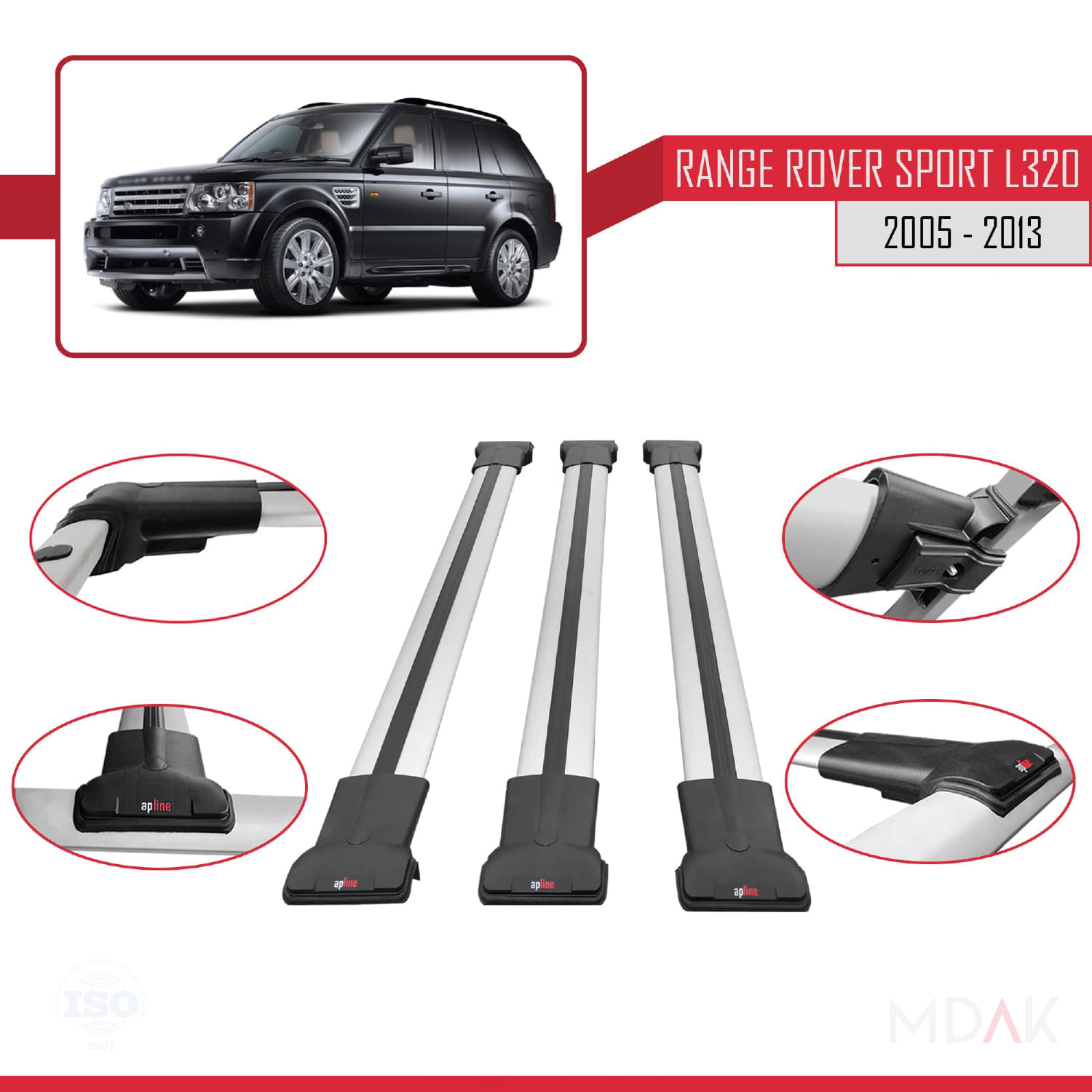 Land Rover Range Rover Sport (L320) 2005-2013 Arası ile Uyumlu FLY Model Ara Atkı Tavan Barı Gri 3 Adet - Görsel 4