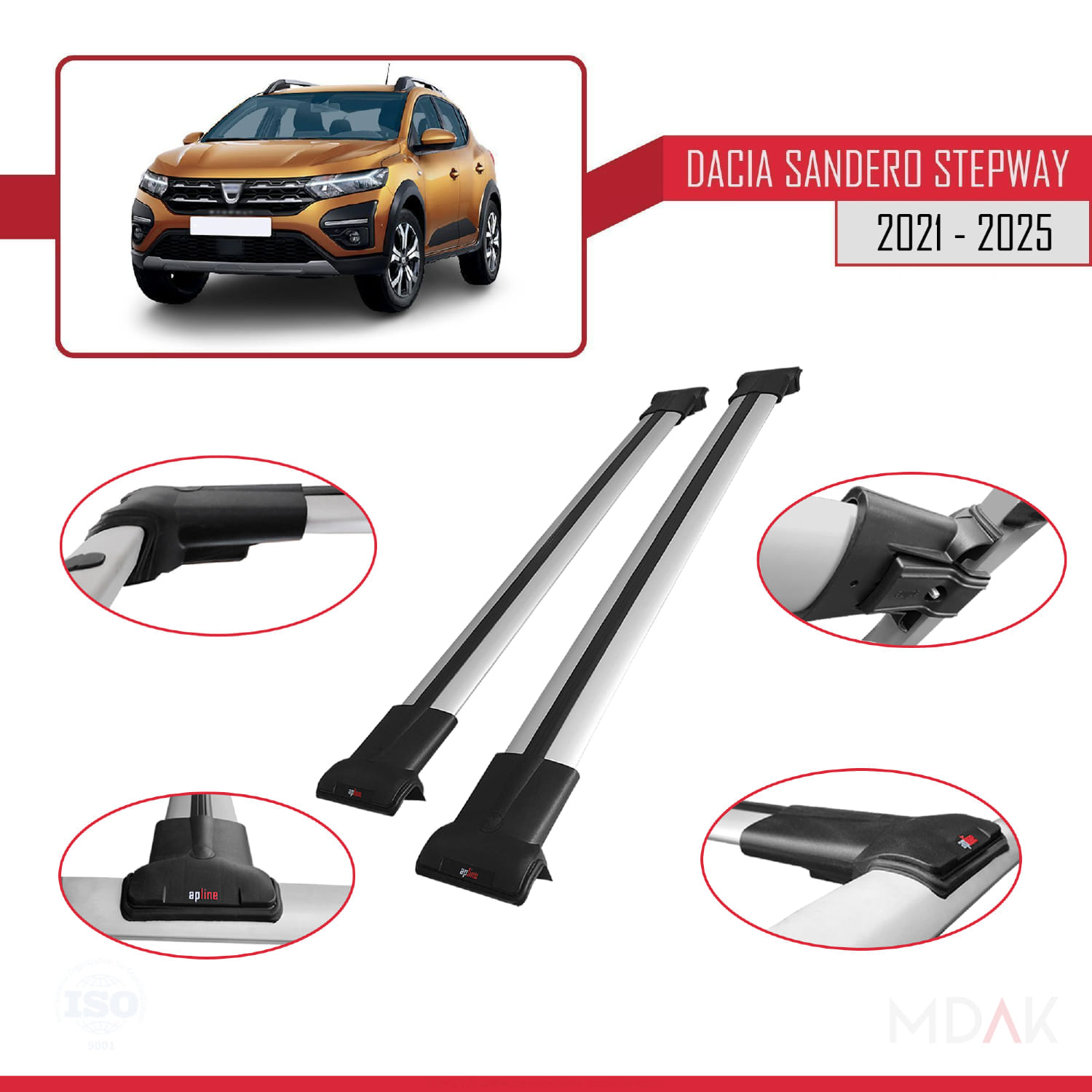 Dacia Sandero Stepway 3 2021 ve Sonrası ile Uyumlu FLY Model Ara Atkı Tavan Barı Gri 2 Adet - Görsel 3