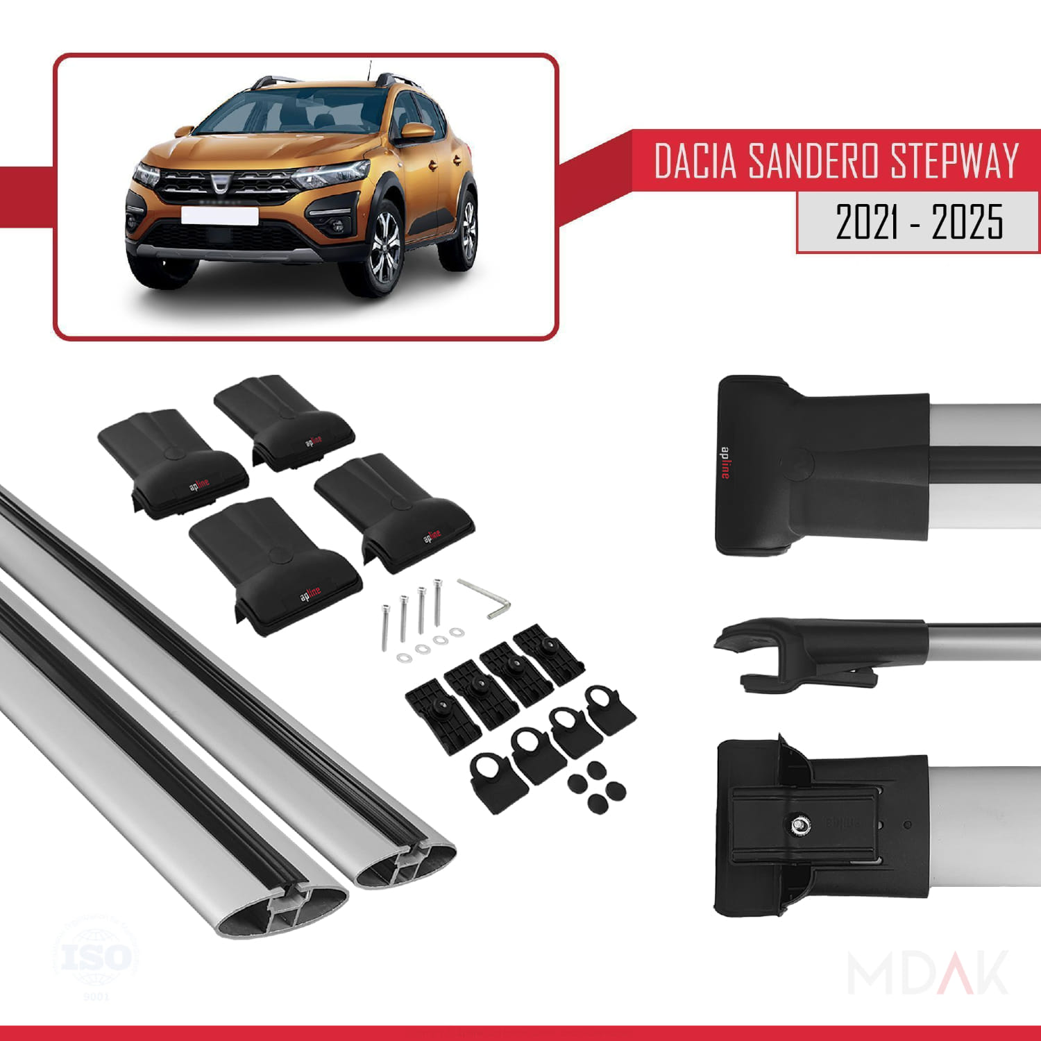 Dacia Sandero Stepway 3 2021 ve Sonrası ile Uyumlu FLY Model Ara Atkı Tavan Barı Gri 2 Adet - Görsel 5
