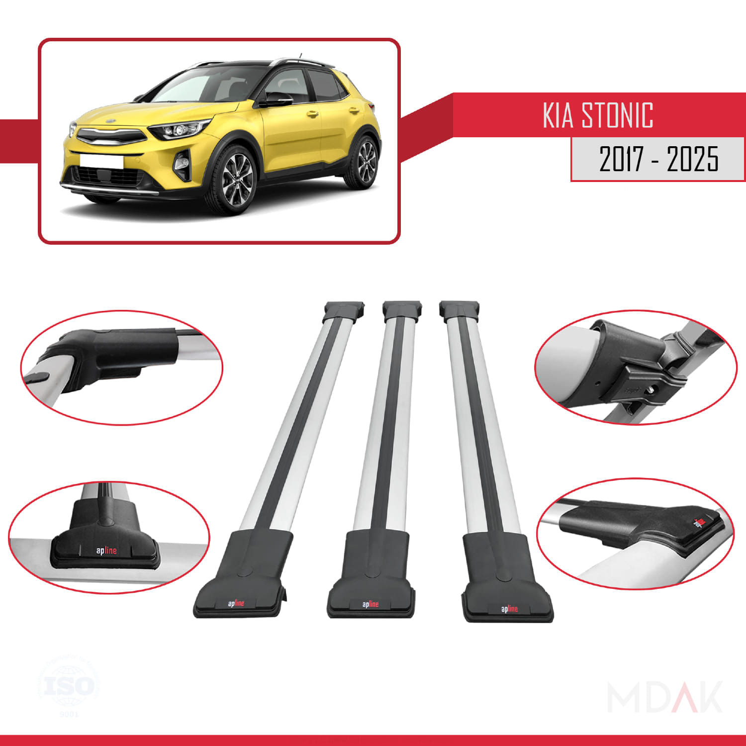 Kia Stonic 2017 ve Sonrası ile Uyumlu FLY Model Ara Atkı Tavan Barı Gri 3 Adet - Görsel 4