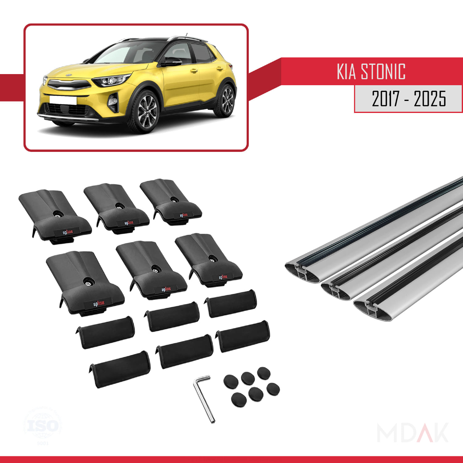 Kia Stonic 2017 ve Sonrası ile Uyumlu FLY Model Ara Atkı Tavan Barı Gri 3 Adet - Görsel 5