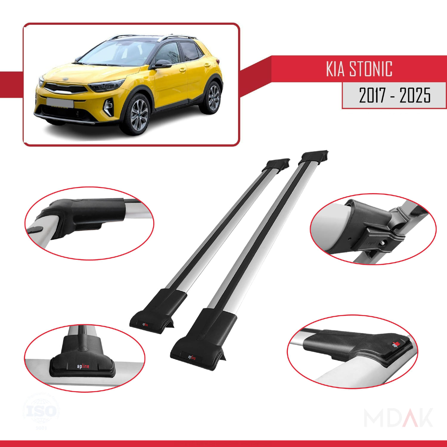 Kia Stonic 2017 ve Sonrası ile Uyumlu FLY Model Ara Atkı Tavan Barı Gri 2 Adet - Görsel 3