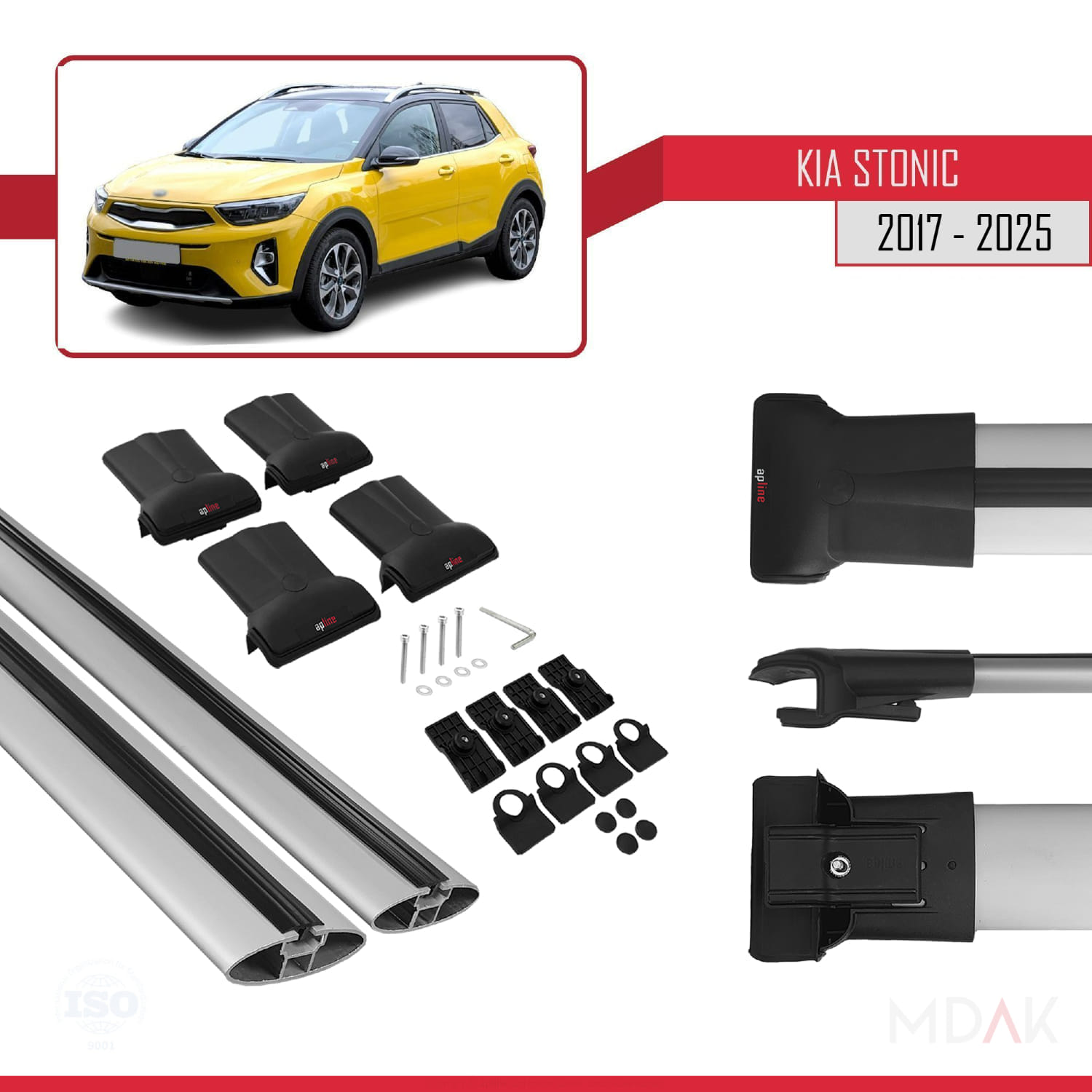 Kia Stonic 2017 ve Sonrası ile Uyumlu FLY Model Ara Atkı Tavan Barı Gri 2 Adet - Görsel 5