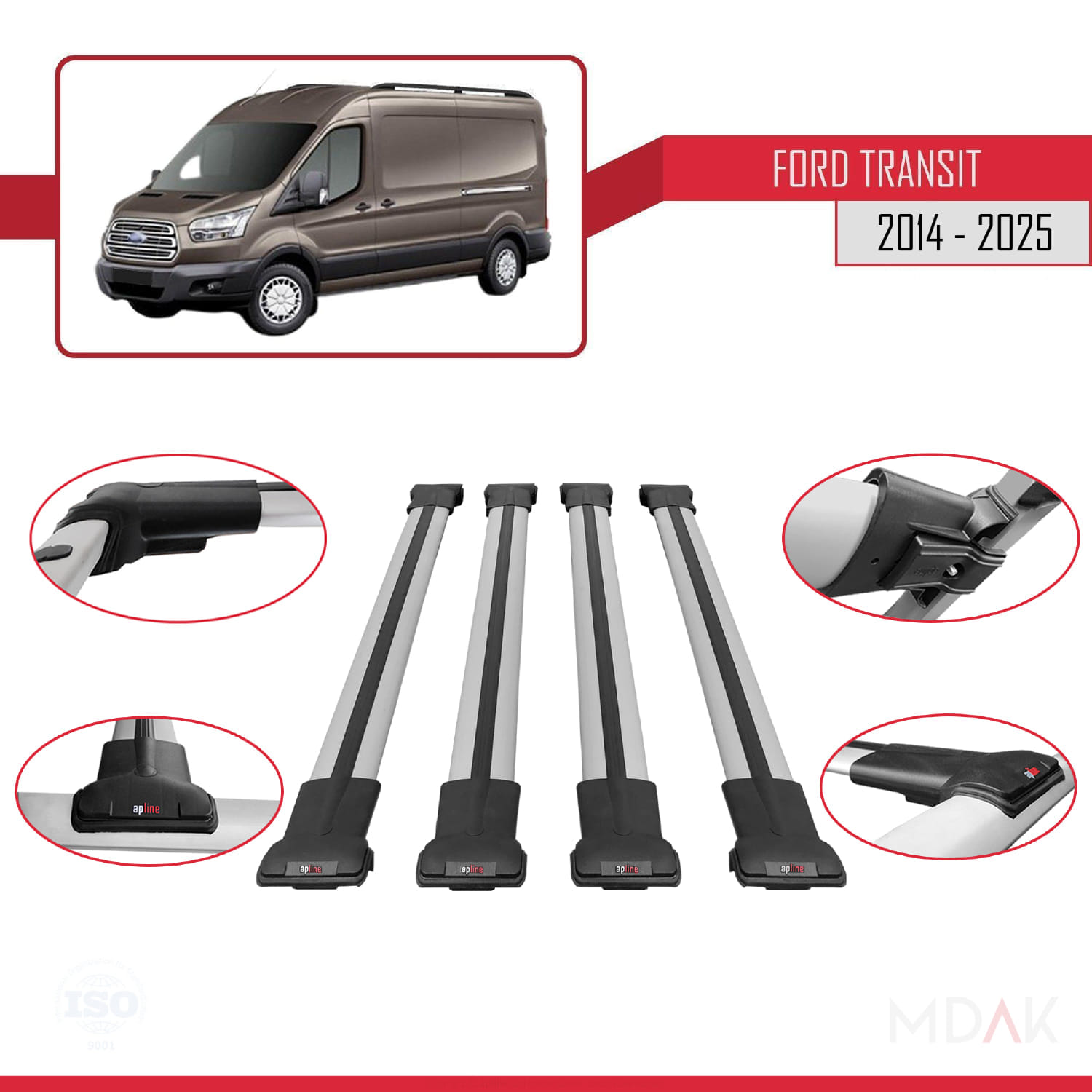 Ford Transit 2014 ve Sonrası ile Uyumlu FLY Model Ara Atkı Tavan Barı Gri 4 Adet - Görsel 4