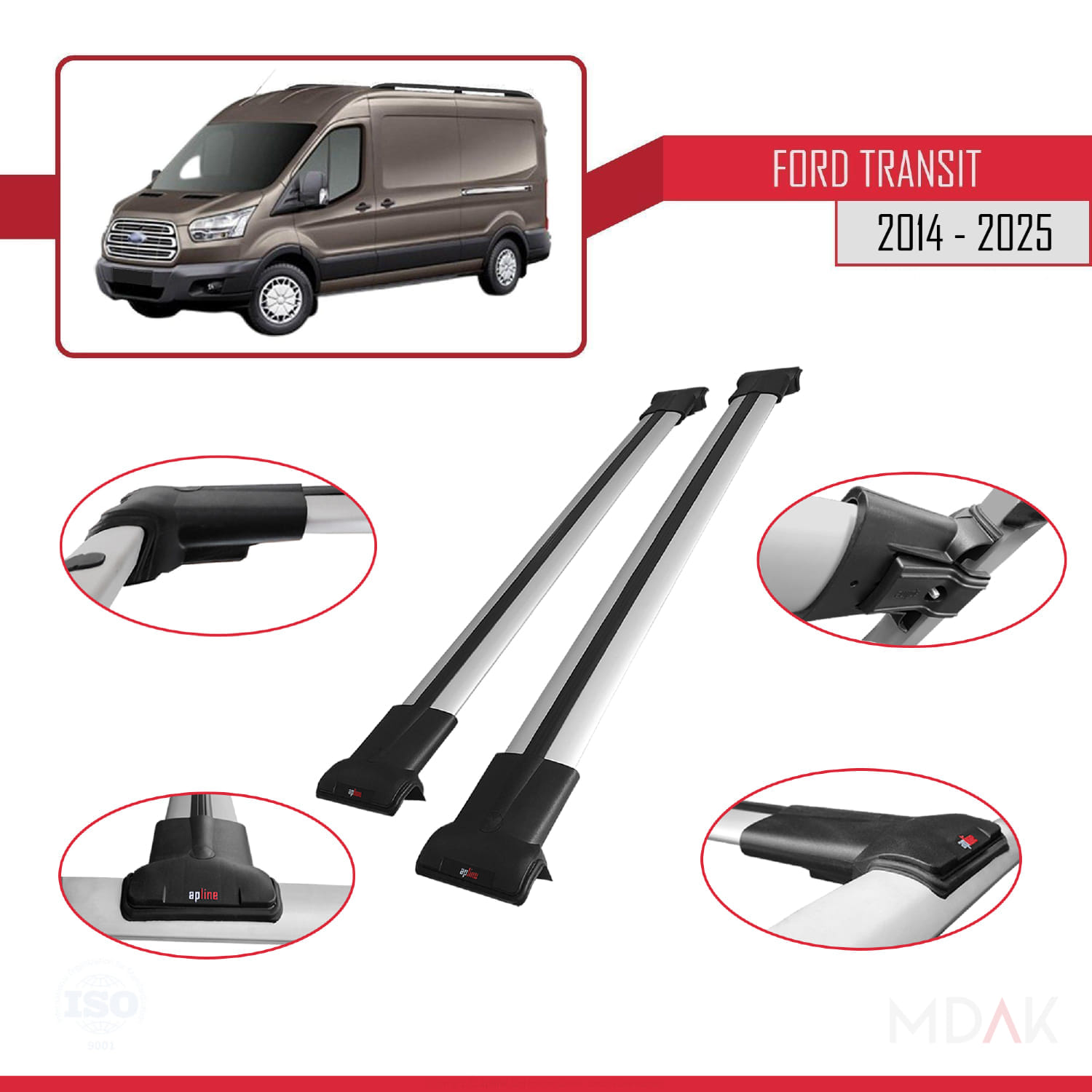 Ford Transit 2014 ve Sonrası ile Uyumlu FLY Model Ara Atkı Tavan Barı Gri 2 Adet - Görsel 3