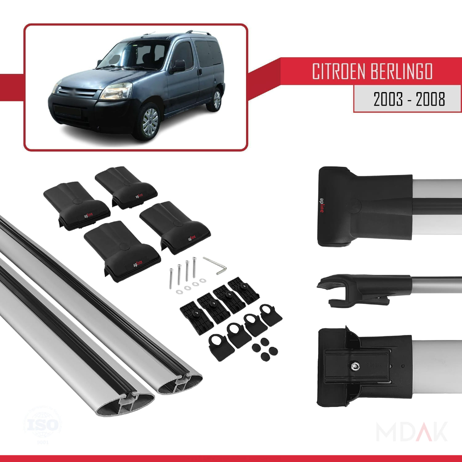Citroen Berlingo (M59) 2003-2008 Arası ile Uyumlu FLY Model Ara Atkı Tavan Barı Gri 2 Adet - Görsel 5