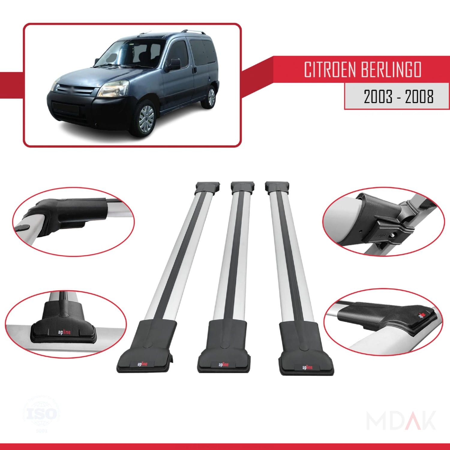 Citroen Berlingo (M59) 2003-2008 Arası ile Uyumlu FLY Model Ara Atkı Tavan Barı Gri 3 Adet - Görsel 4