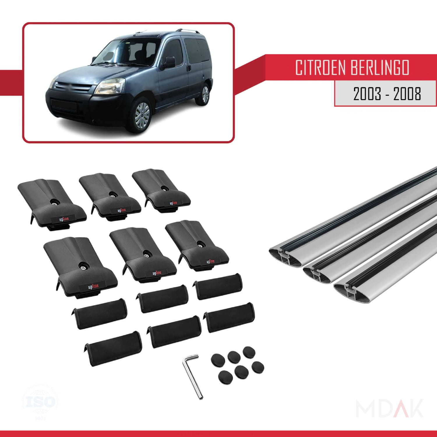Citroen Berlingo (M59) 2003-2008 Arası ile Uyumlu FLY Model Ara Atkı Tavan Barı Gri 3 Adet - Görsel 5