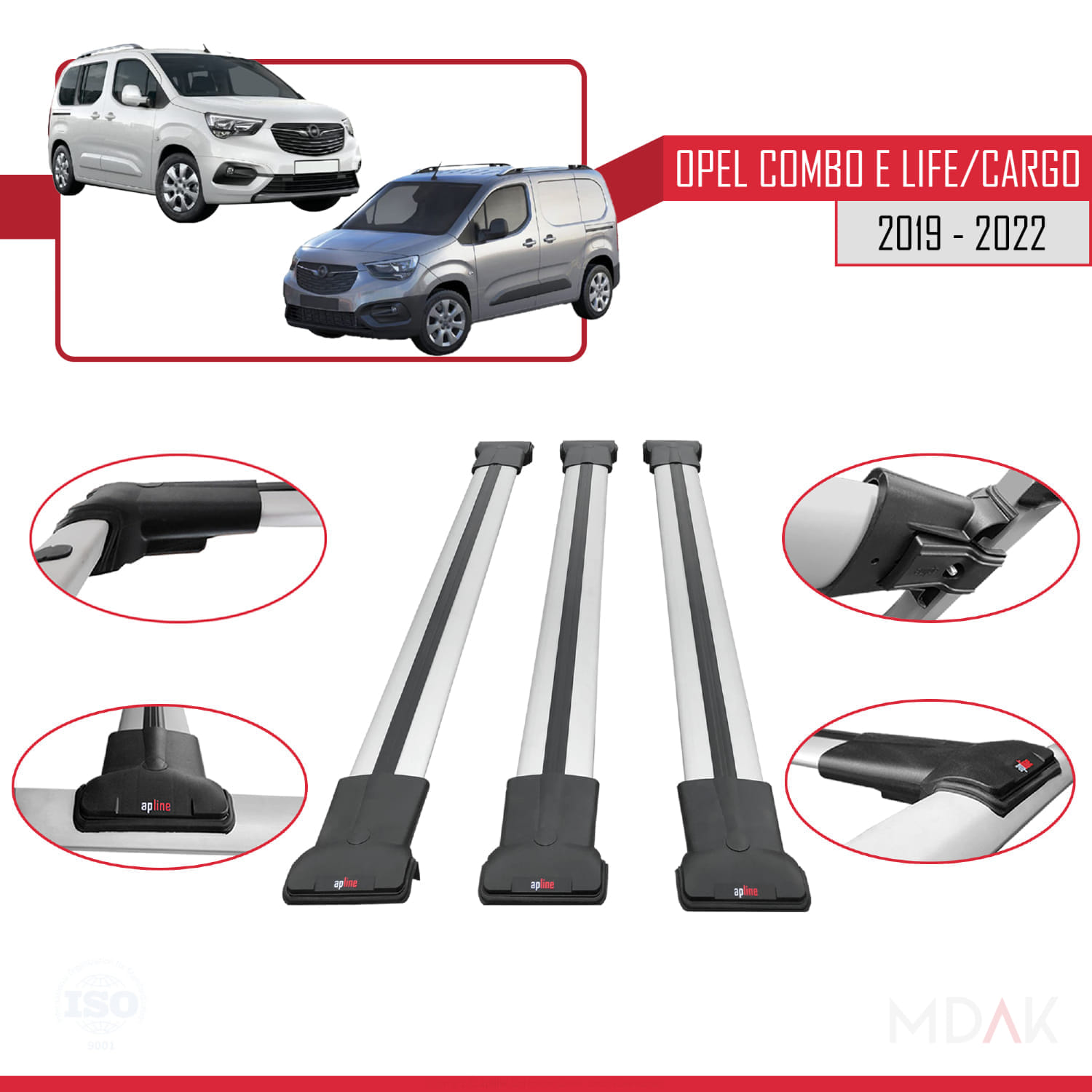 Opel Combo E Life 2019-2022 Arası ile Uyumlu FLY Model Ara Atkı Tavan Barı Gri 3 Adet - Görsel 4