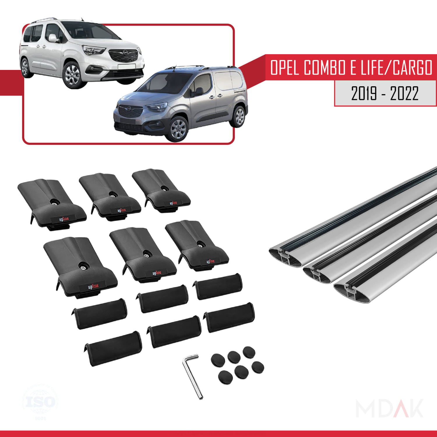 Opel Combo E Life 2019-2022 Arası ile Uyumlu FLY Model Ara Atkı Tavan Barı Gri 3 Adet - Görsel 5