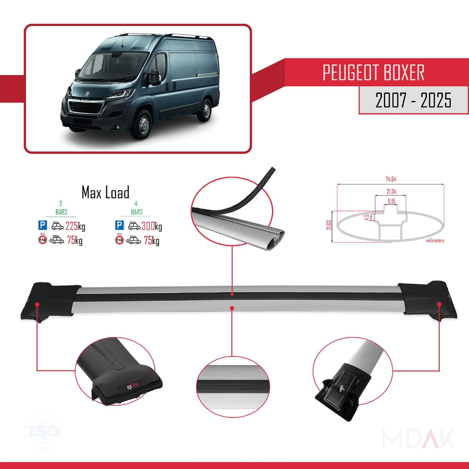 Peugeot Boxer 2 2007 ve Sonrası ile Uyumlu FLY Model Ara Atkı Tavan Barı Gri 3 Adet - Görsel 3