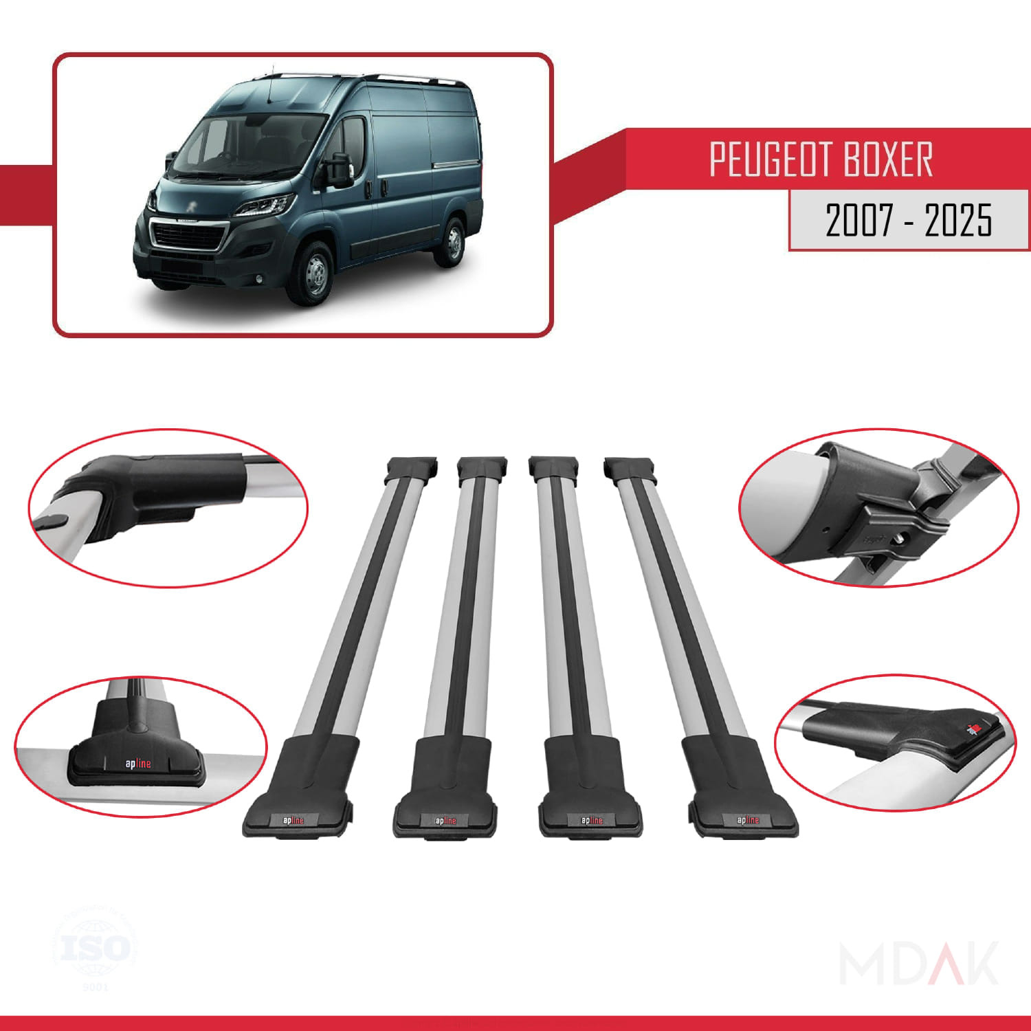 Peugeot Boxer 2 2007 ve Sonrası ile Uyumlu FLY Model Ara Atkı Tavan Barı Gri 4 Adet - Görsel 4