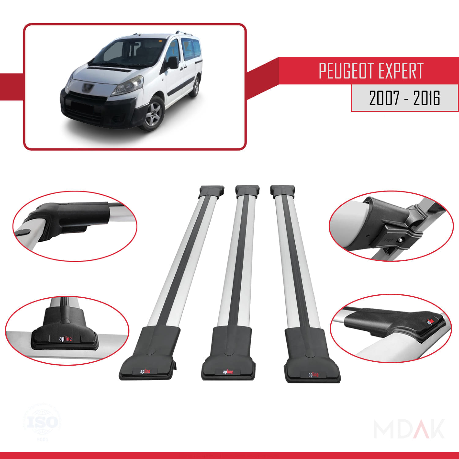Peugeot Expert 2 2007-2016 Arası ile Uyumlu FLY Model Ara Atkı Tavan Barı Gri 3 Adet - Görsel 4