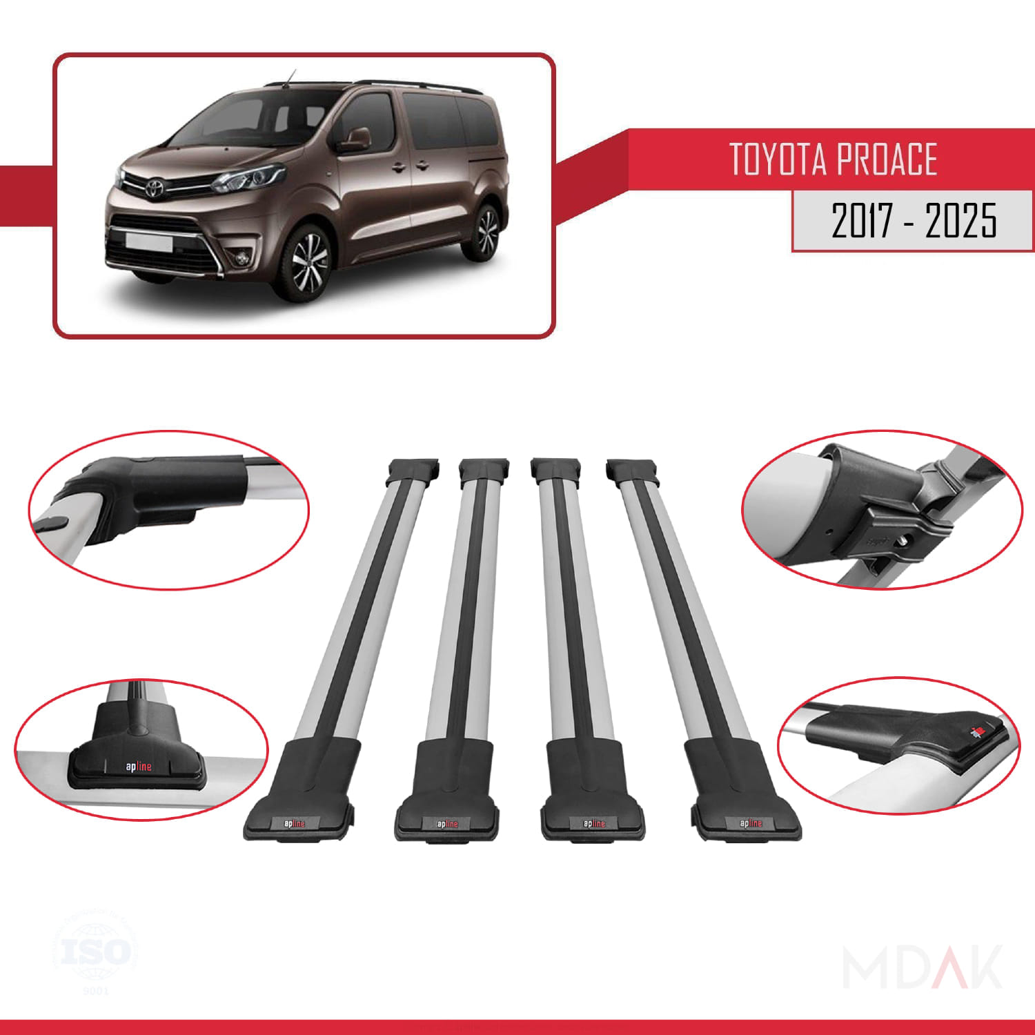 Toyota Proace 2017 ve Sonrası ile Uyumlu FLY Model Ara Atkı Tavan Barı Gri 4 Adet - Görsel 4