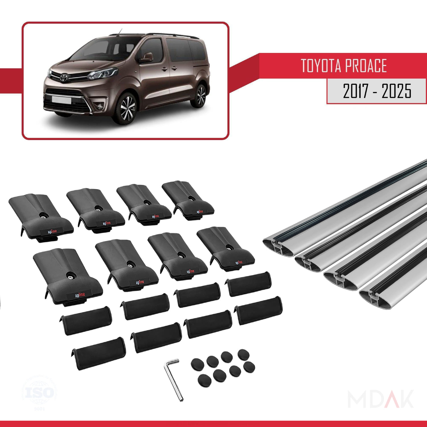 Toyota Proace 2017 ve Sonrası ile Uyumlu FLY Model Ara Atkı Tavan Barı Gri 4 Adet - Görsel 5
