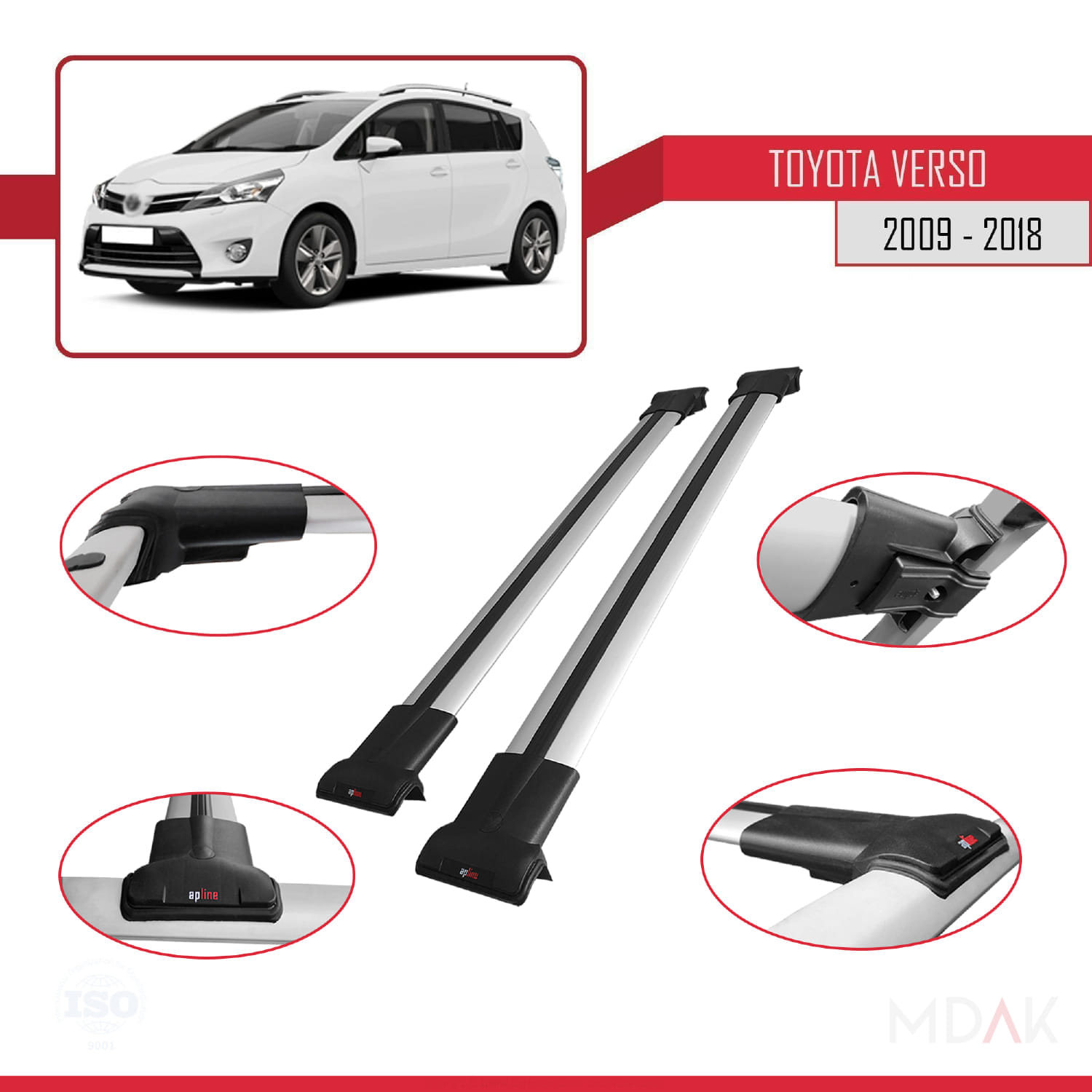 Toyota Verso (AR20) 2009-2018 Arası ile Uyumlu FLY Model Ara Atkı Tavan Barı Gri 2 Adet - Görsel 3