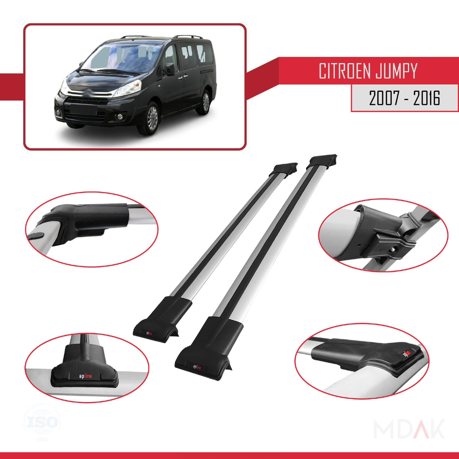 Citroen Jumpy 2 (G9) 2007-2016 Arası ile Uyumlu FLY Model Ara Atkı Tavan Barı Gri 2 Adet - Görsel 3