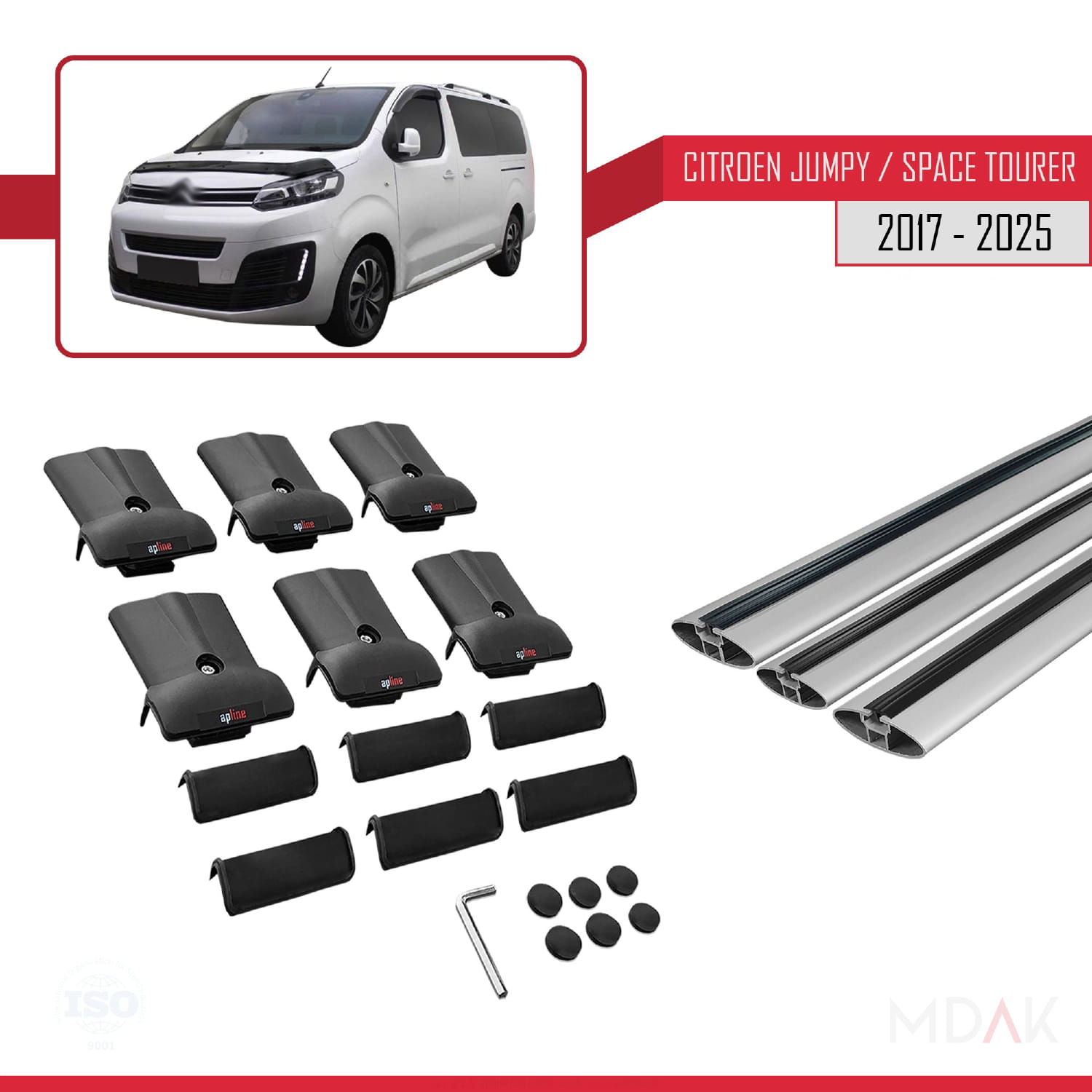 Citroen Jumpy 3 (K0) Space Tourer 2017 ve Sonrası ile Uyumlu FLY Model Ara Atkı Tavan Barı Gri 3 Adet - Görsel 5
