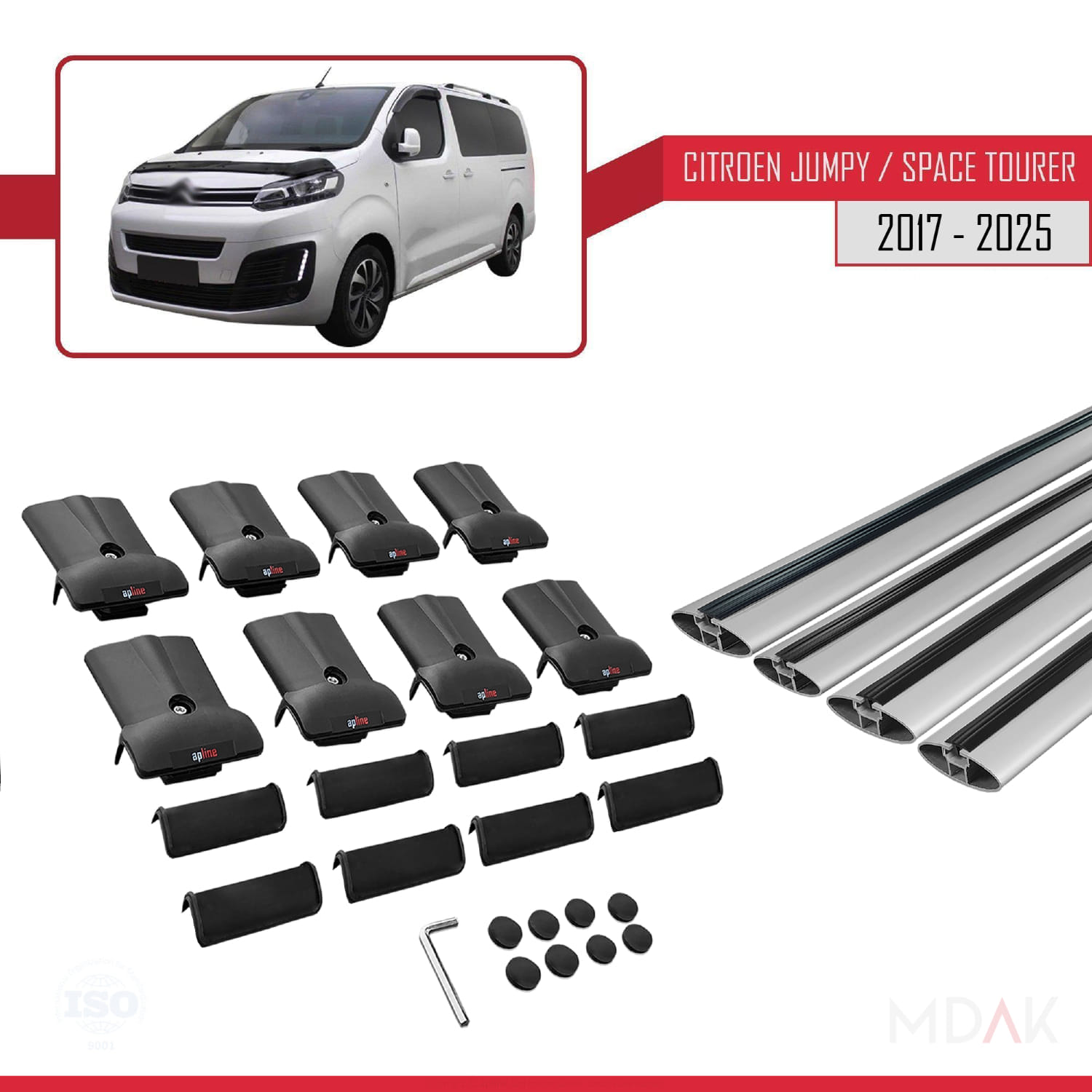 Citroen Jumpy 3 (K0) Space Tourer 2017 ve Sonrası ile Uyumlu FLY Model Ara Atkı Tavan Barı Gri 4 Adet - Görsel 5