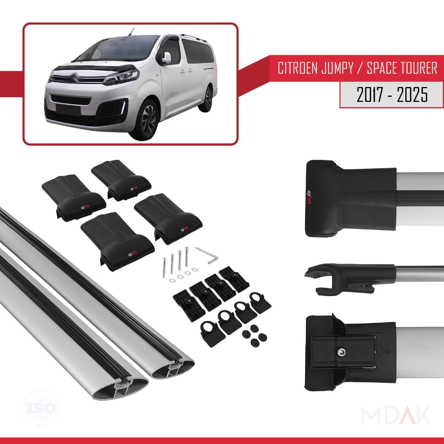 Citroen Jumpy 3 (K0) Space Tourer 2017 ve Sonrası ile Uyumlu FLY Model Ara Atkı Tavan Barı Gri 2 Adet - Görsel 5