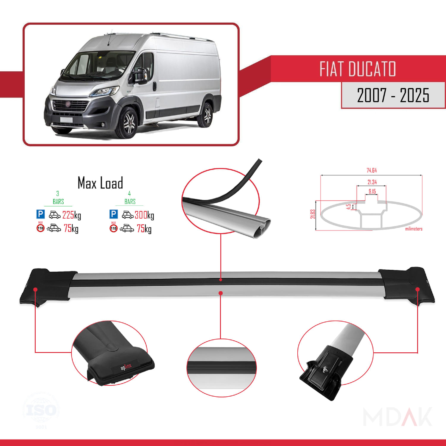 Fiat Ducato 3 2007 ve Sonrası ile Uyumlu FLY Model Ara Atkı Tavan Barı Gri 4 Adet - Görsel 3