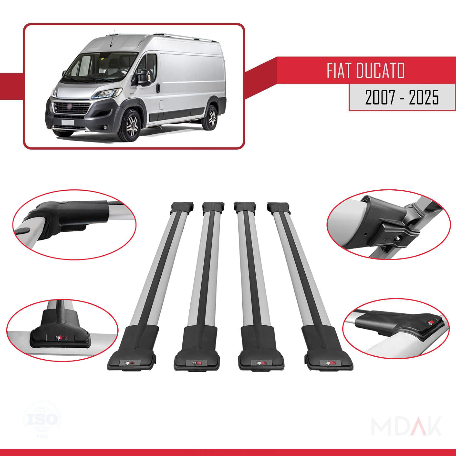 Fiat Ducato 3 2007 ve Sonrası ile Uyumlu FLY Model Ara Atkı Tavan Barı Gri 4 Adet - Görsel 4