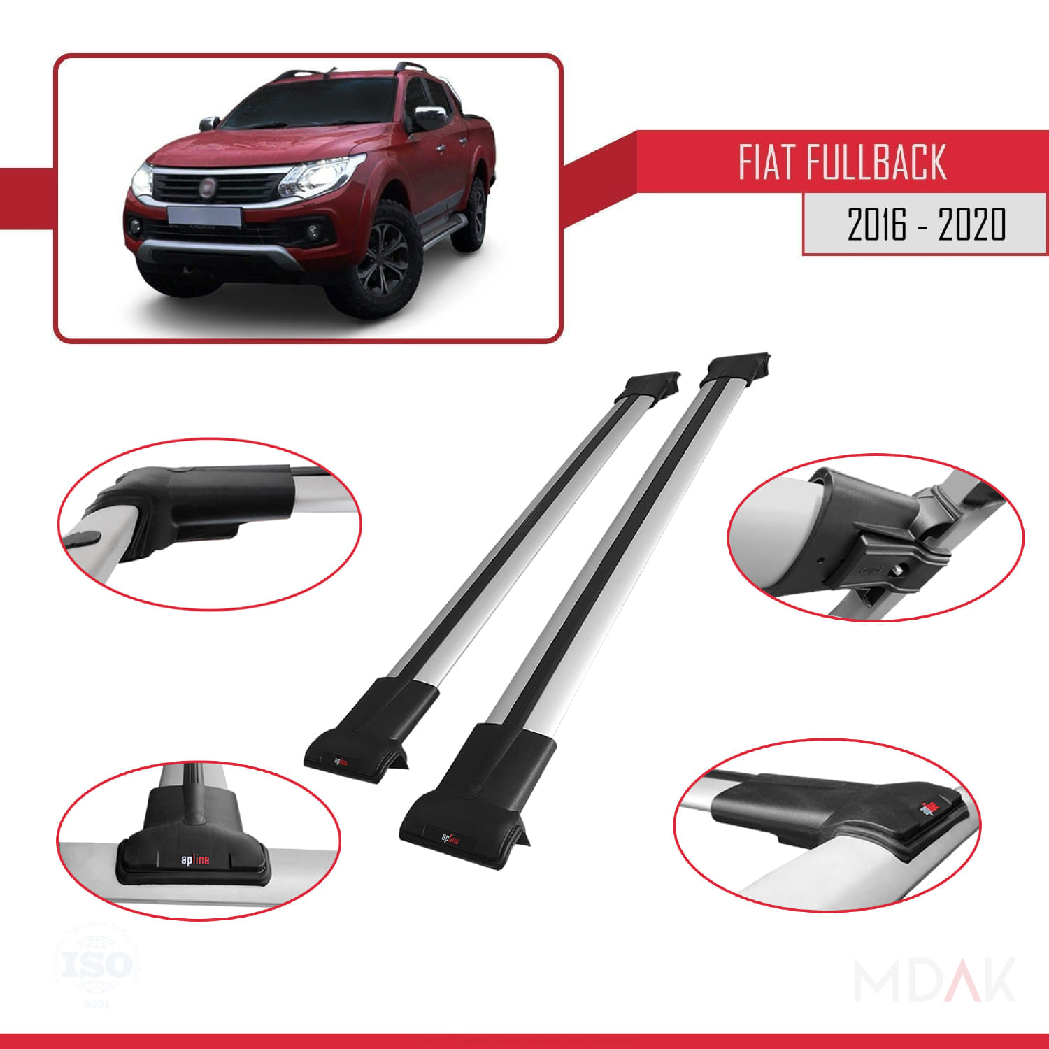 Fiat Fullback 2016-2020 Arası ile Uyumlu FLY Model Ara Atkı Tavan Barı Gri 2 Adet - Görsel 3