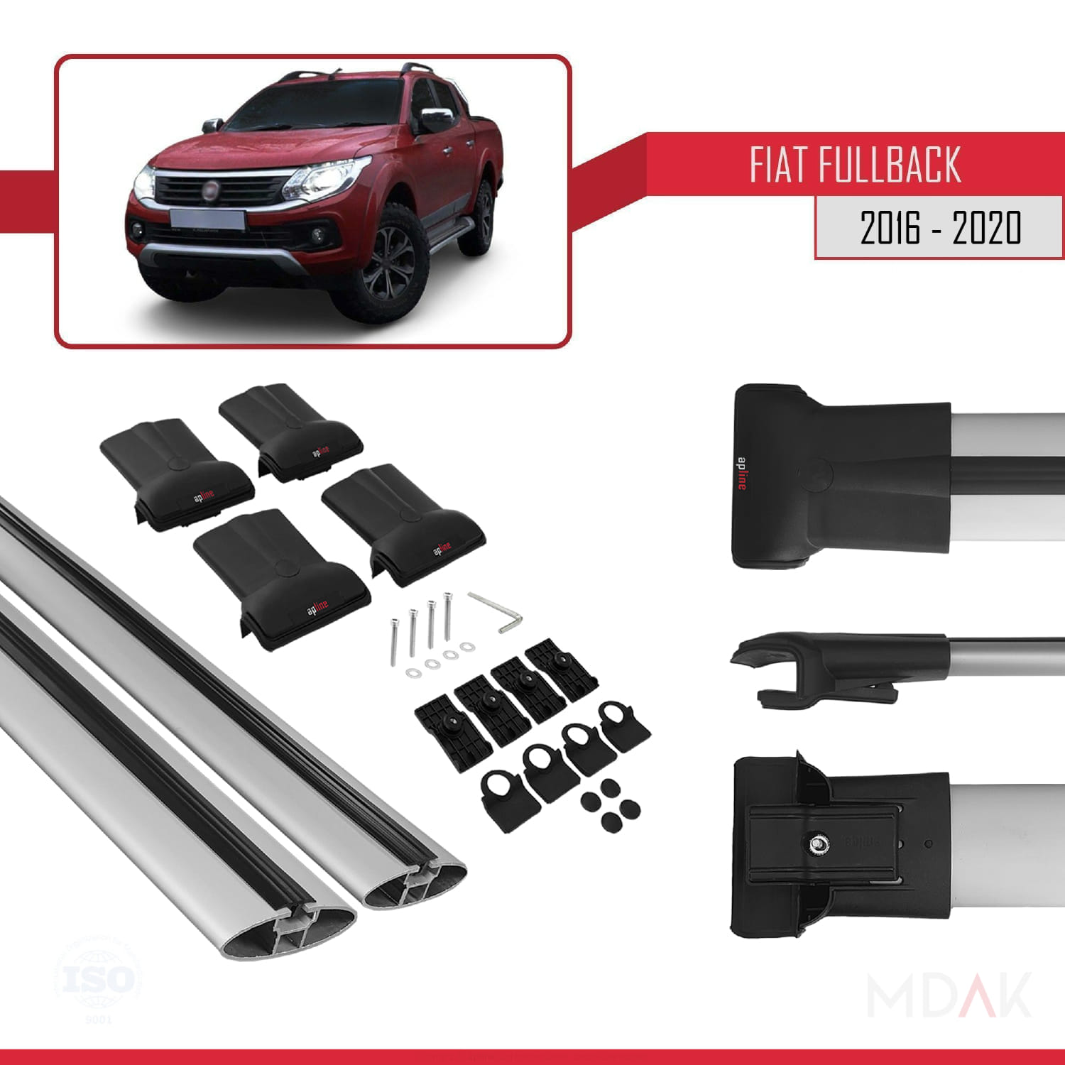Fiat Fullback 2016-2020 Arası ile Uyumlu FLY Model Ara Atkı Tavan Barı Gri 2 Adet - Görsel 5