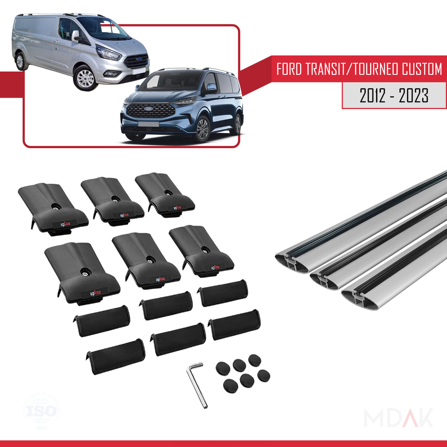 Ford Transit/Tourneo Custom 2012-2023 Arası ile Uyumlu FLY Model Ara Atkı Tavan Barı Gri 3 Adet - Görsel 5
