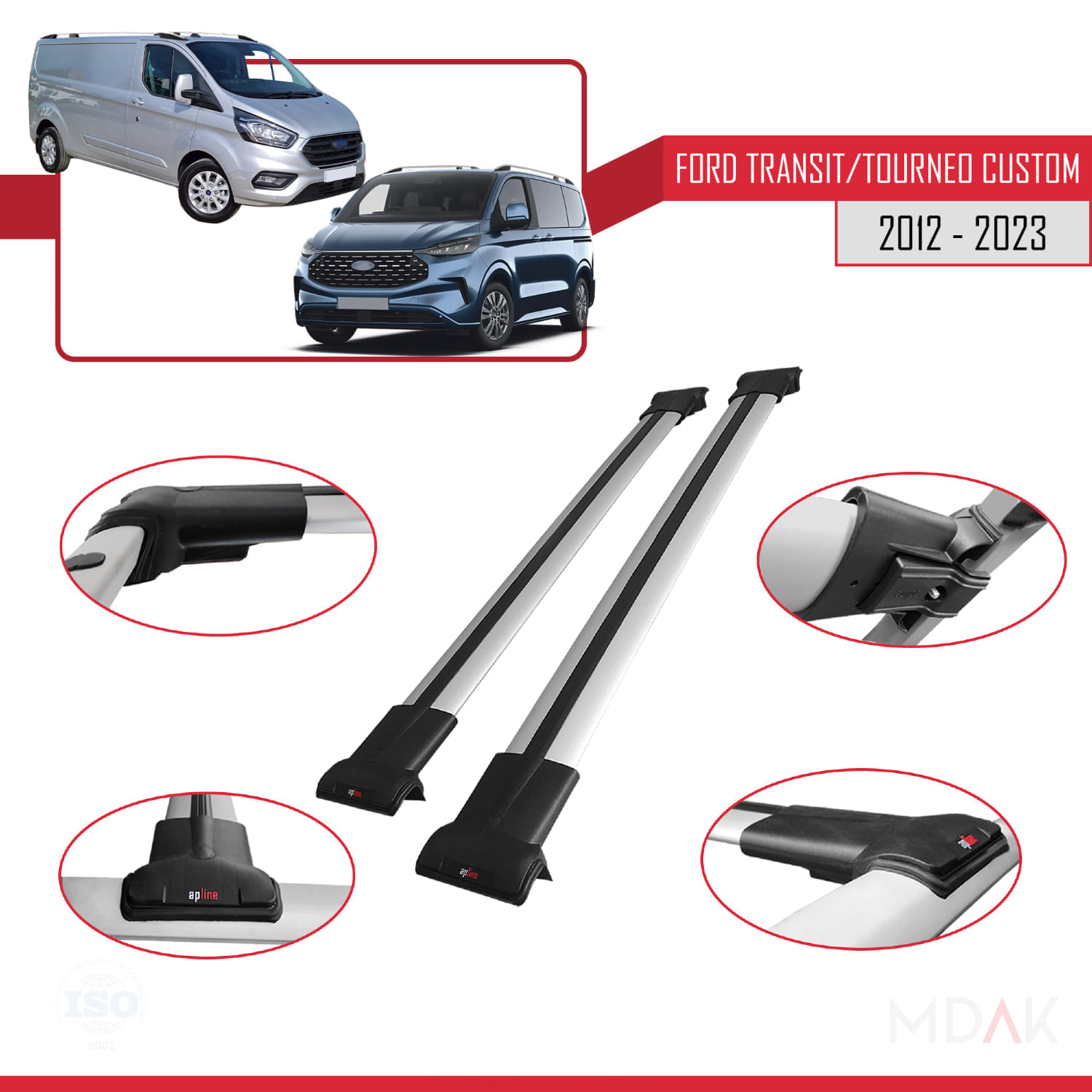 Ford Transit/Tourneo Custom 2012-2023 Arası ile Uyumlu FLY Model Ara Atkı Tavan Barı Gri 2 Adet - Görsel 3