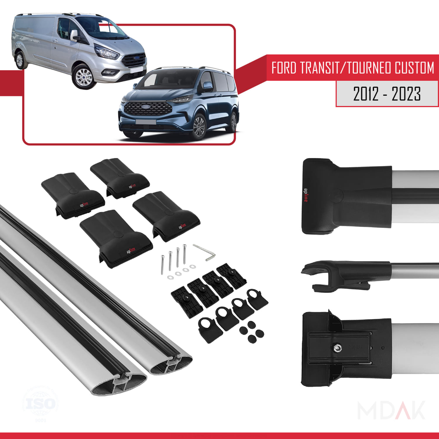 Ford Transit/Tourneo Custom 2012-2023 Arası ile Uyumlu FLY Model Ara Atkı Tavan Barı Gri 2 Adet - Görsel 5