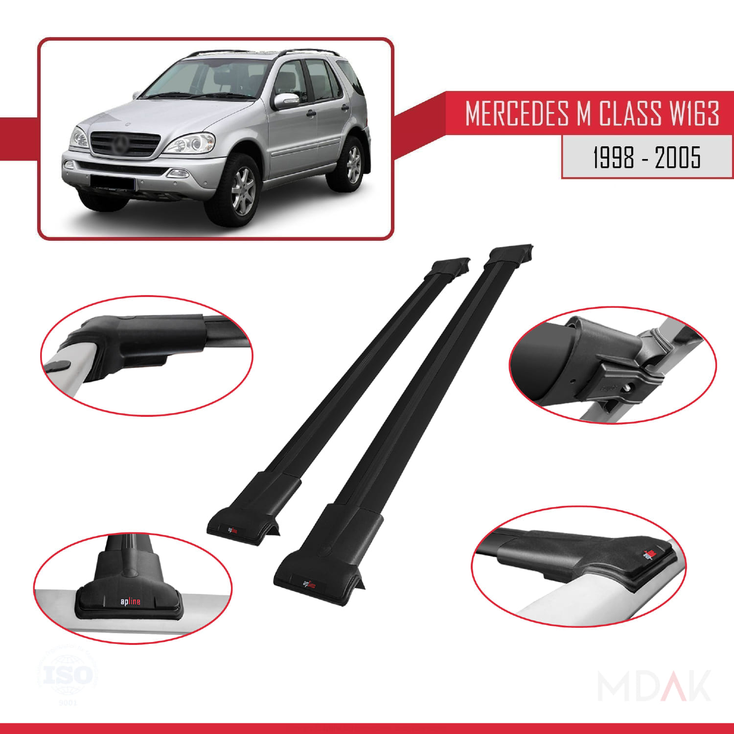 Mercedes M Class (W163) 1998-2005 Arası ile Uyumlu FLY Model Ara Atkı Tavan Barı Siyah 2 Adet - Görsel 4