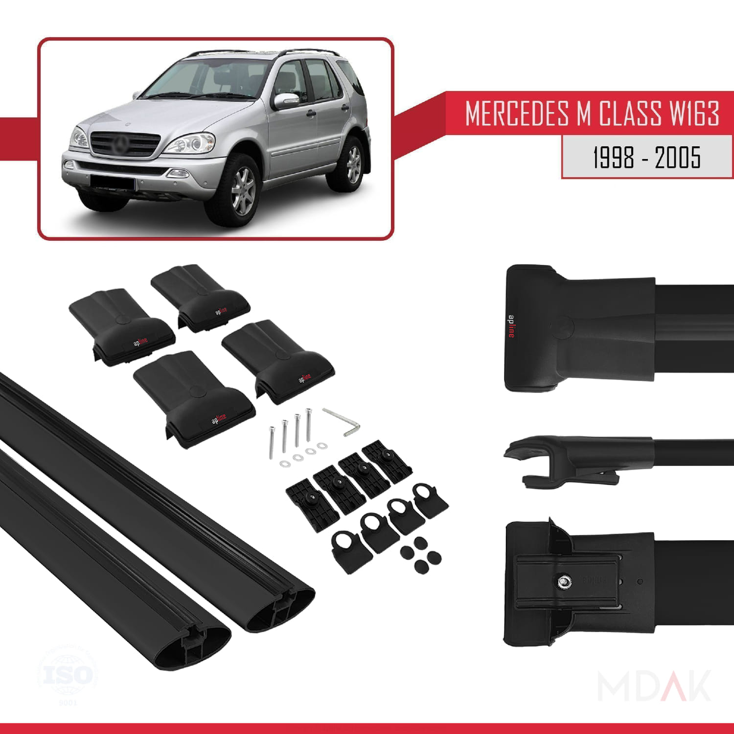 Mercedes M Class (W163) 1998-2005 Arası ile Uyumlu FLY Model Ara Atkı Tavan Barı Siyah 2 Adet - Görsel 5