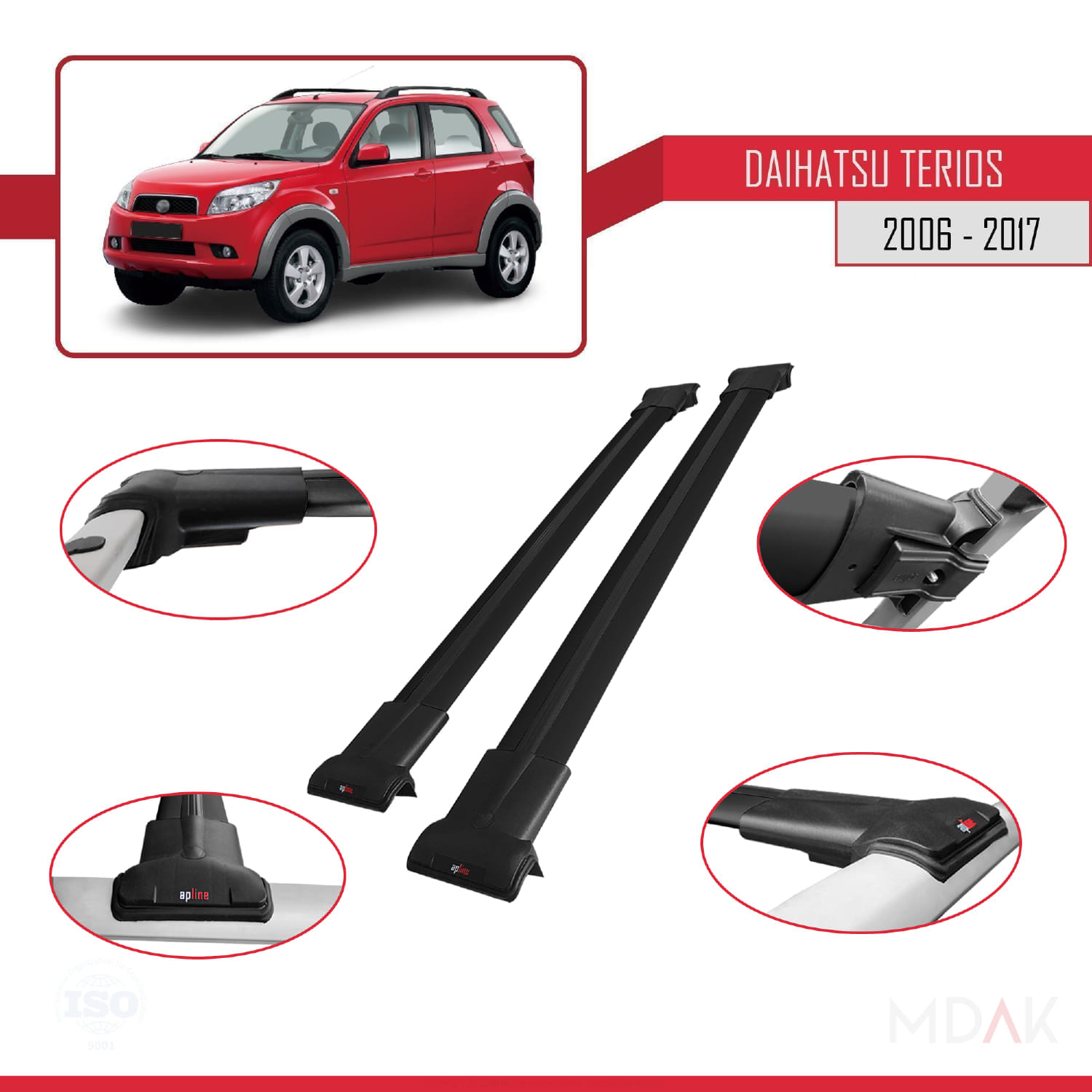 Daihatsu Terios 2 (J200) 2006-2017 Arası ile Uyumlu FLY Model Ara Atkı Tavan Barı Siyah 2 Adet - Görsel 4
